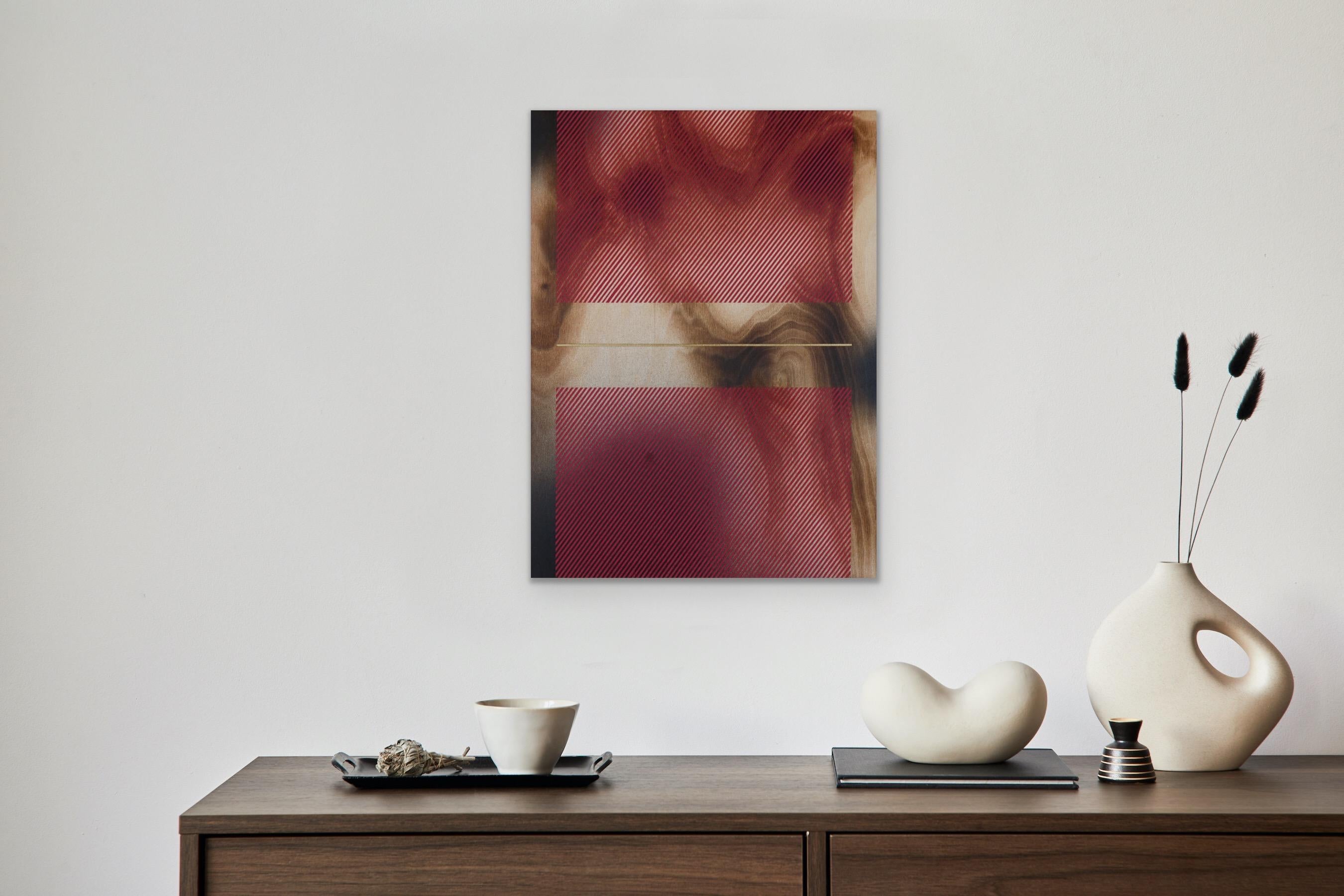 Cardenal rojo Mångata (pintura cuadriculada madera mínima borde duro dopamina vibrante) en venta 4