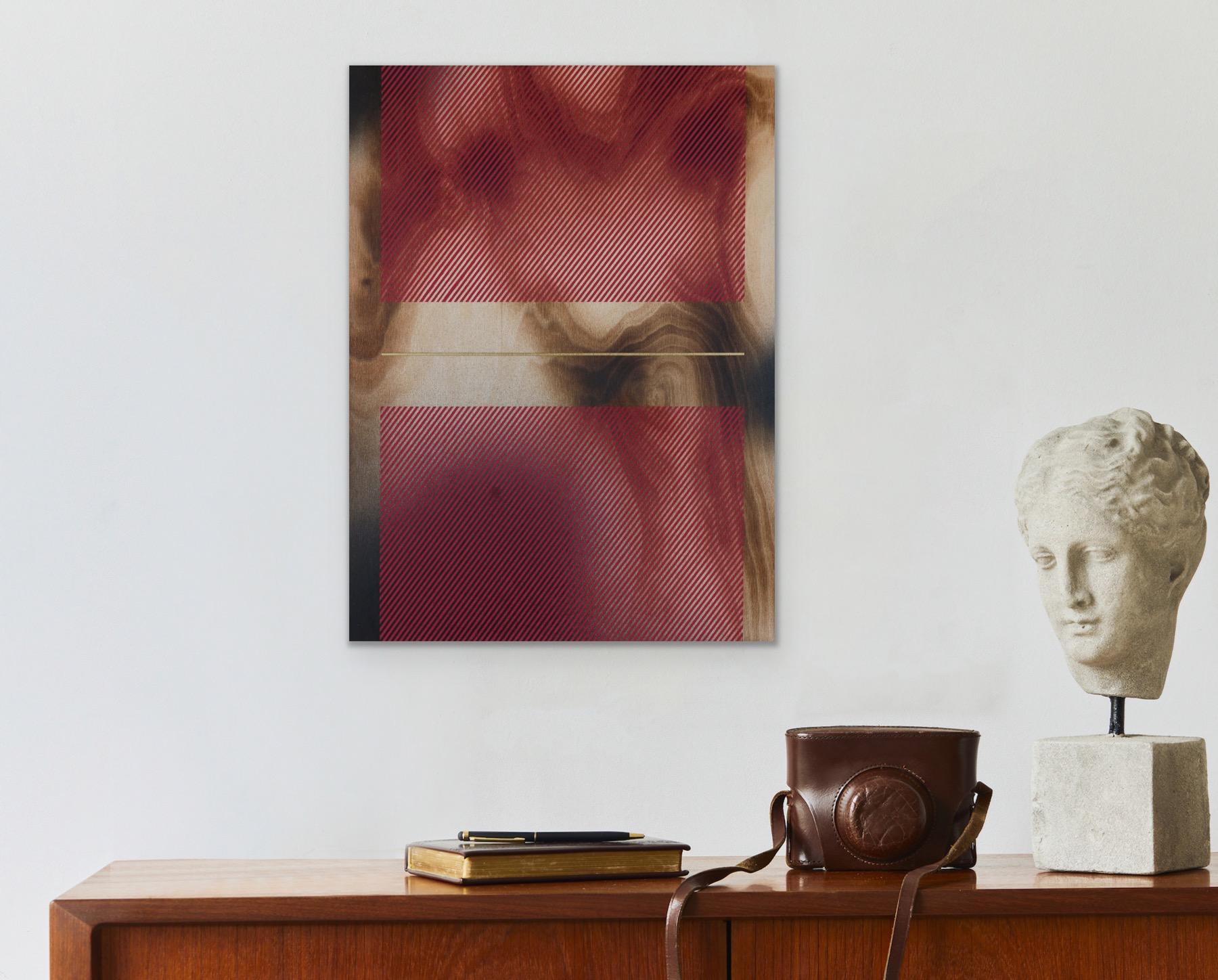 Cardenal rojo Mångata (pintura cuadriculada madera mínima borde duro dopamina vibrante) en venta 5