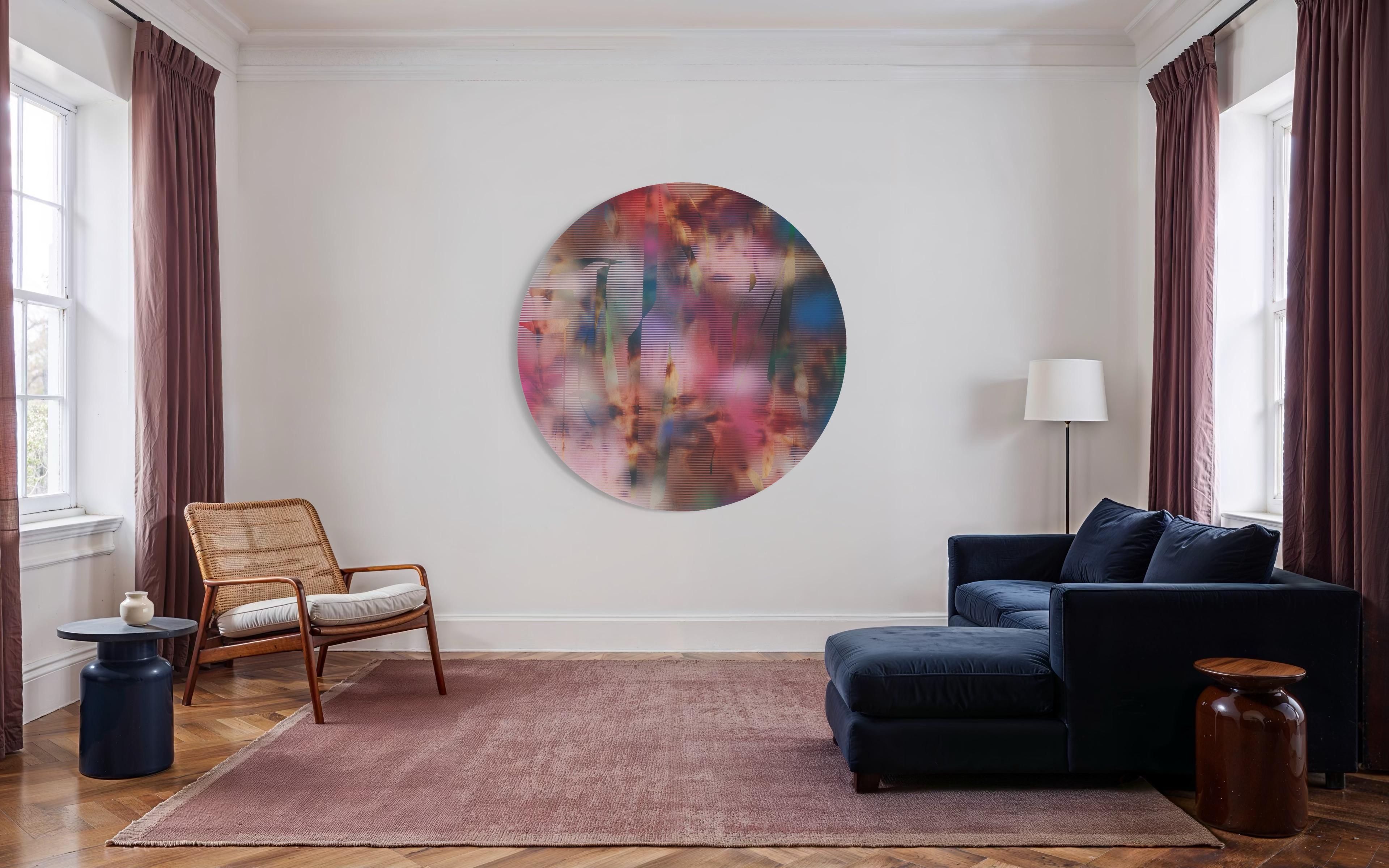 Cascadia 1 (grid painting abstract wood round circular panel contemporary art) For Sale 6