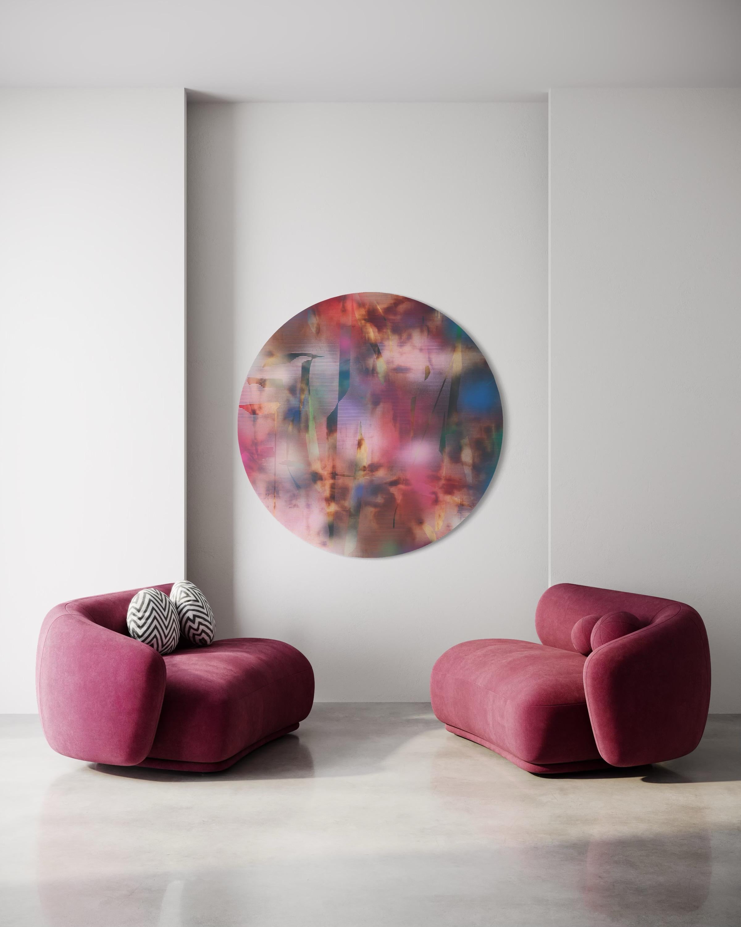 Cascadia 1 (grid painting abstract wood round circular panel contemporary art) For Sale 7