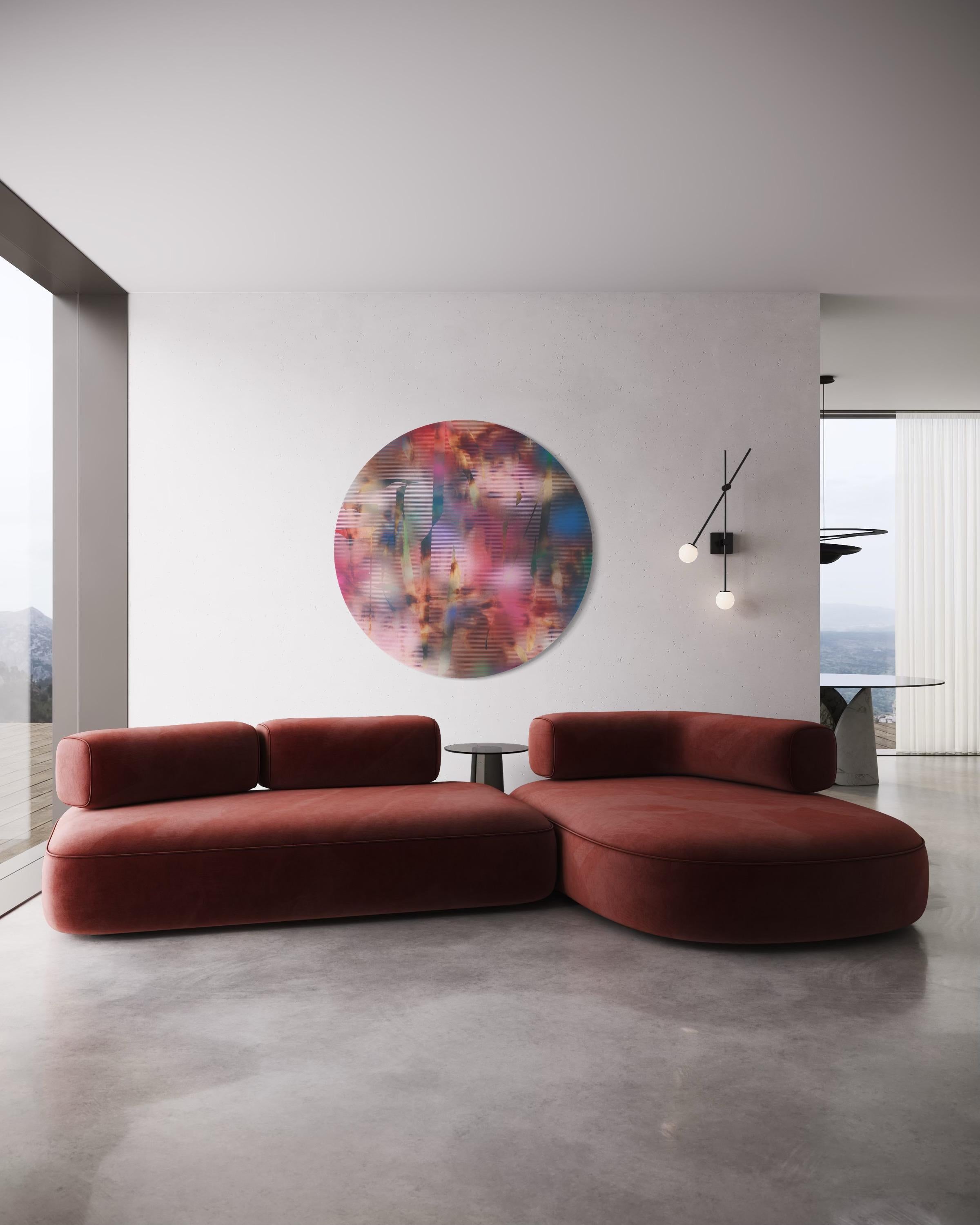 Cascadia 1 (grid painting abstract wood round circular panel contemporary art) For Sale 8