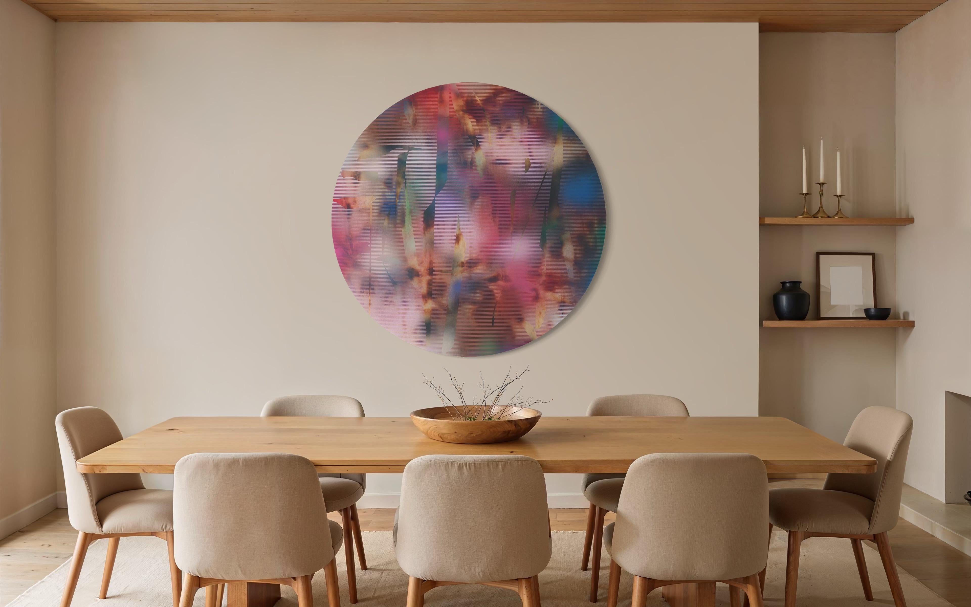 Cascadia 1 (grid painting abstract wood round circular panel contemporary art) For Sale 9