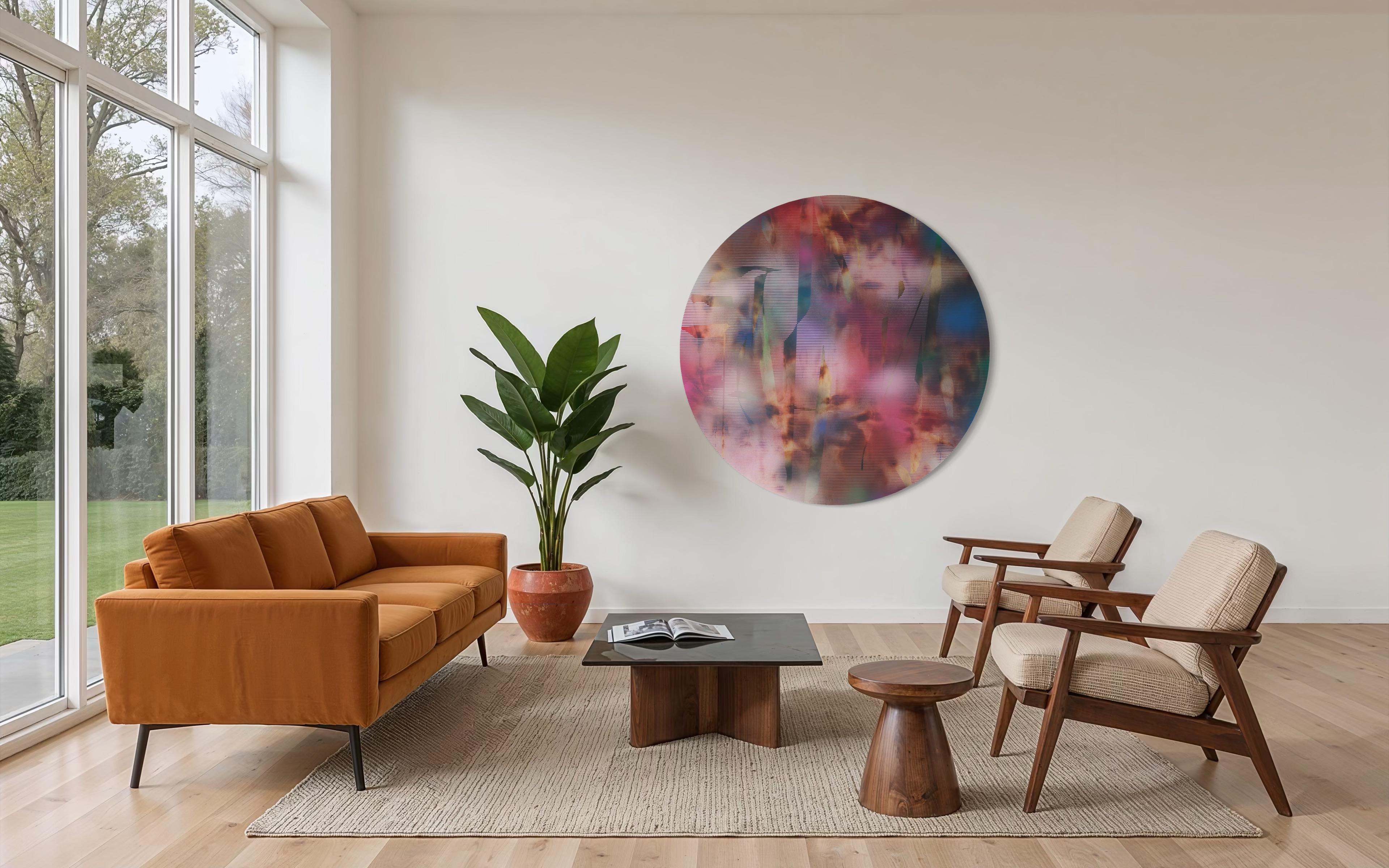 Cascadia 1 (grid painting abstract wood round circular panel contemporary art) For Sale 10