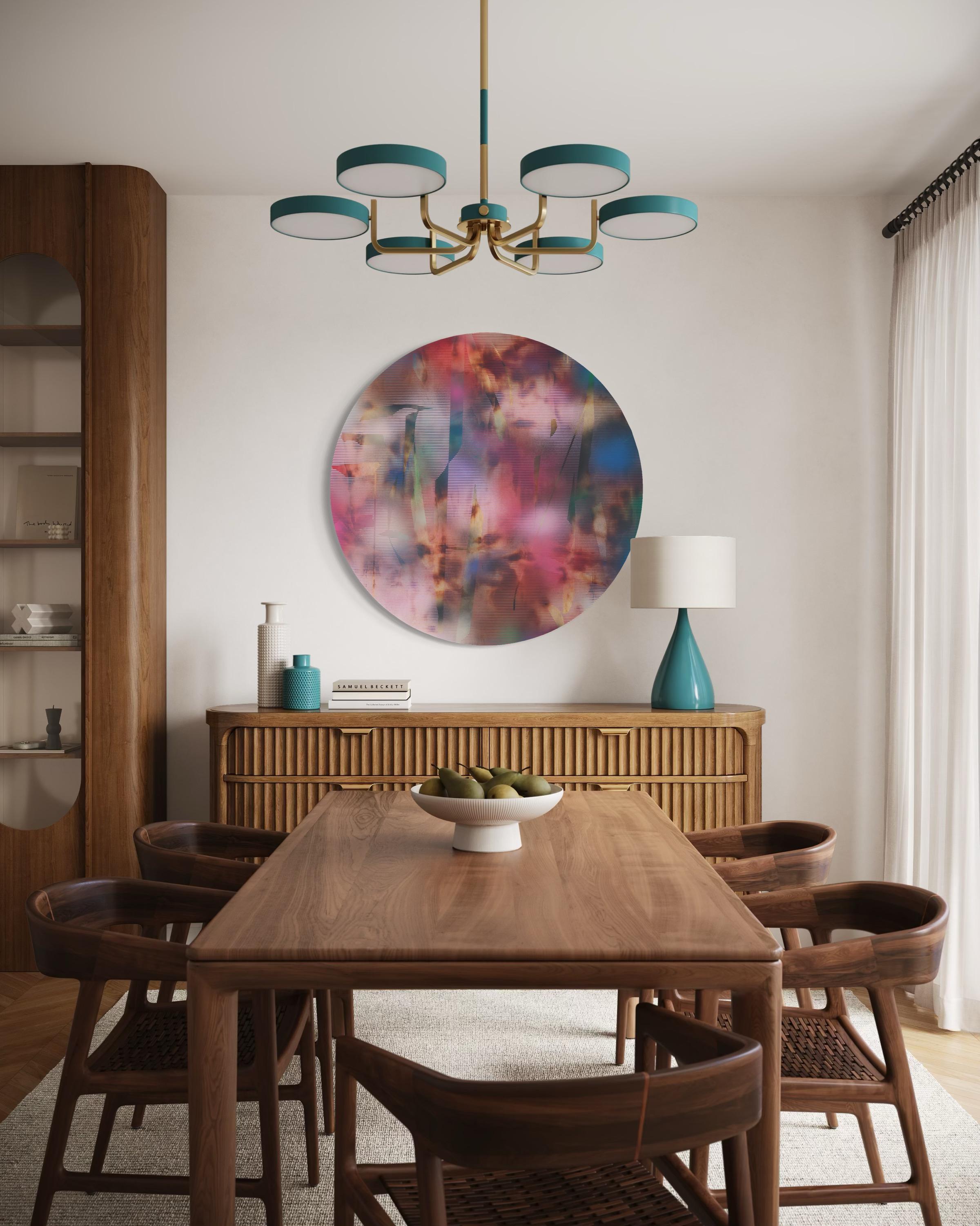 Cascadia 1 (grid painting abstract wood round circular panel contemporary art) For Sale 11