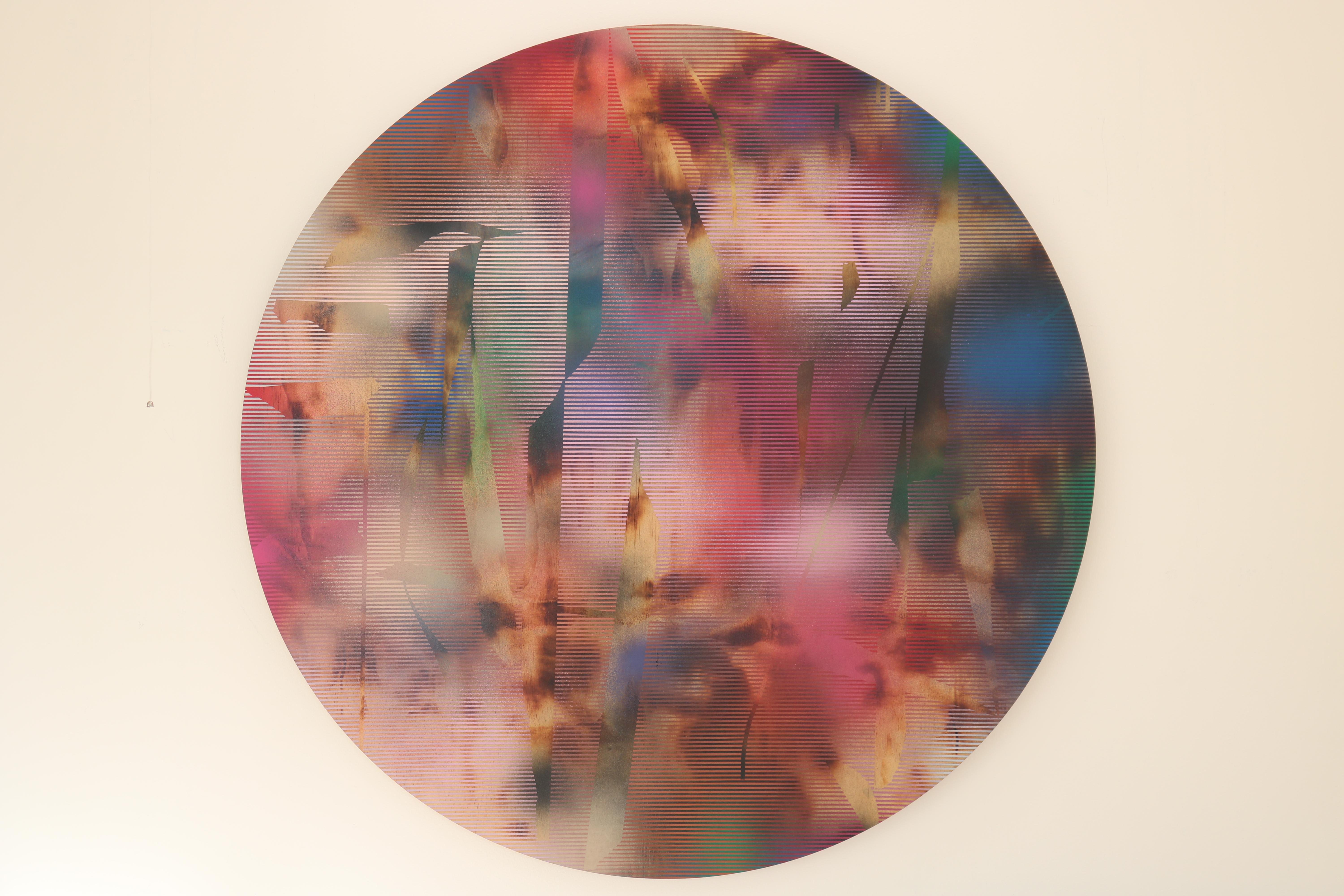 Cascadia 1 (grid painting abstract wood round circular panel contemporary art) - Abstract Geometric Mixed Media Art by Melisa Taylor Metzger