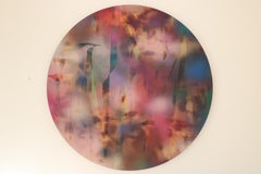 Cascadia 1 (grid painting abstract wood round circular panel contemporary art)