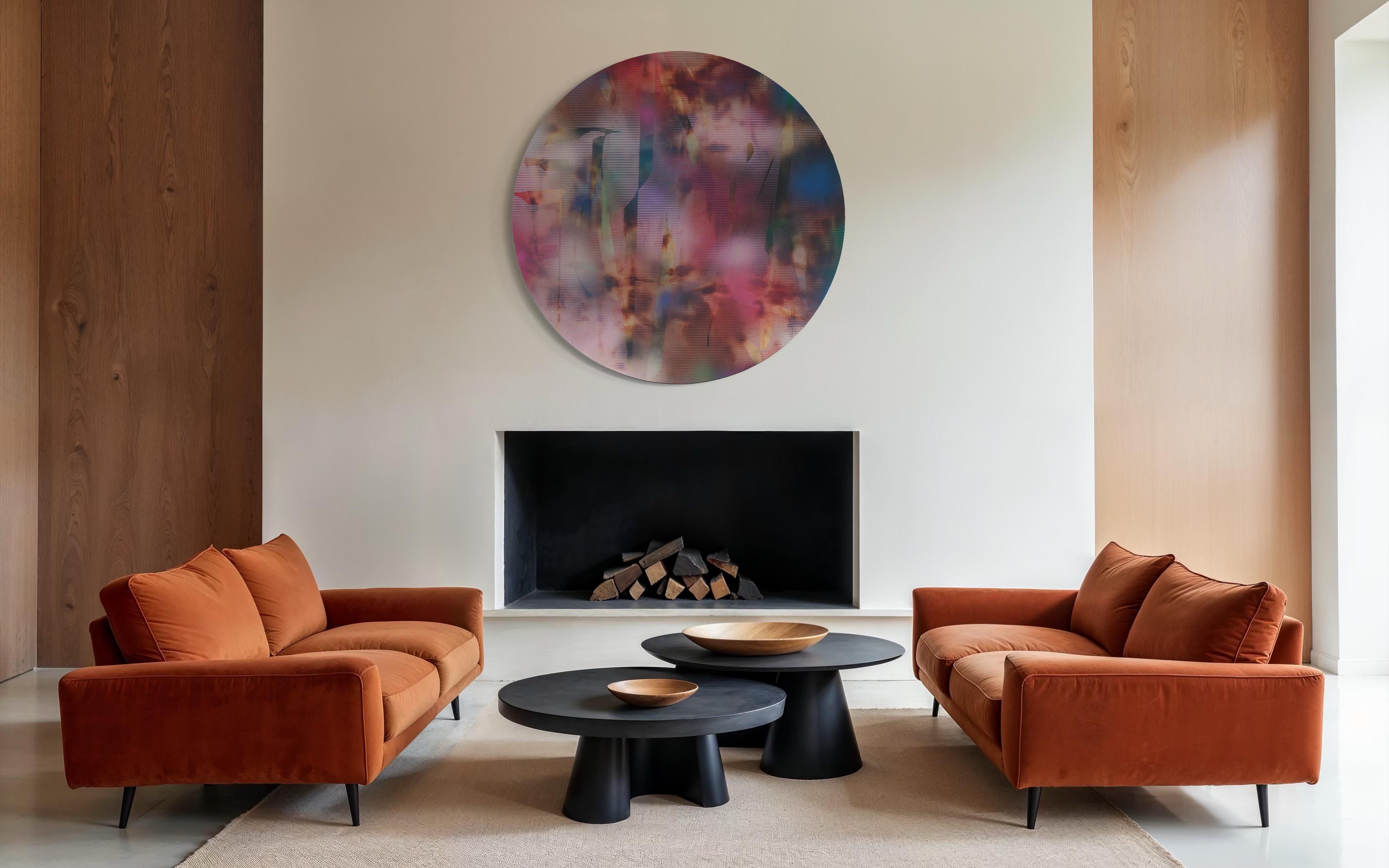 Cascadia 1 (grid painting abstract wood round circular panel contemporary art) For Sale 1