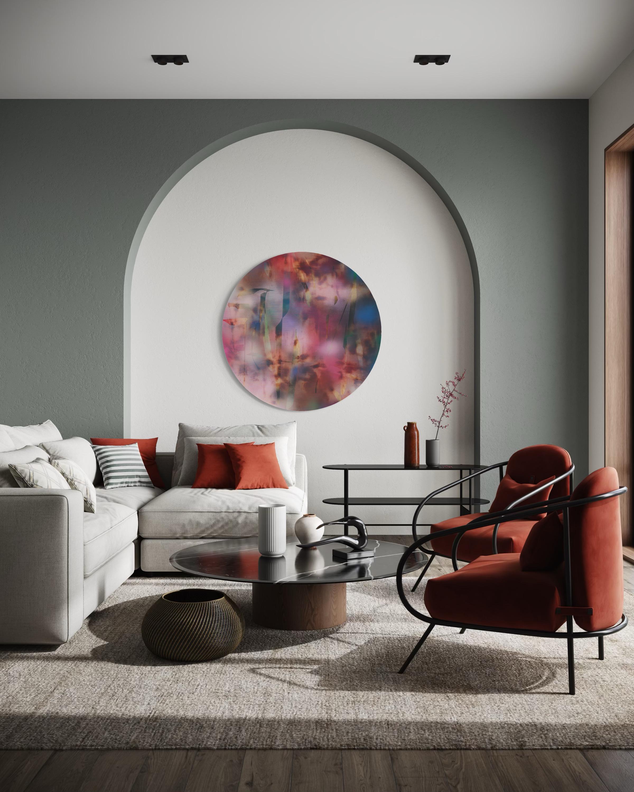 Cascadia 1 (grid painting abstract wood round circular panel contemporary art) For Sale 3