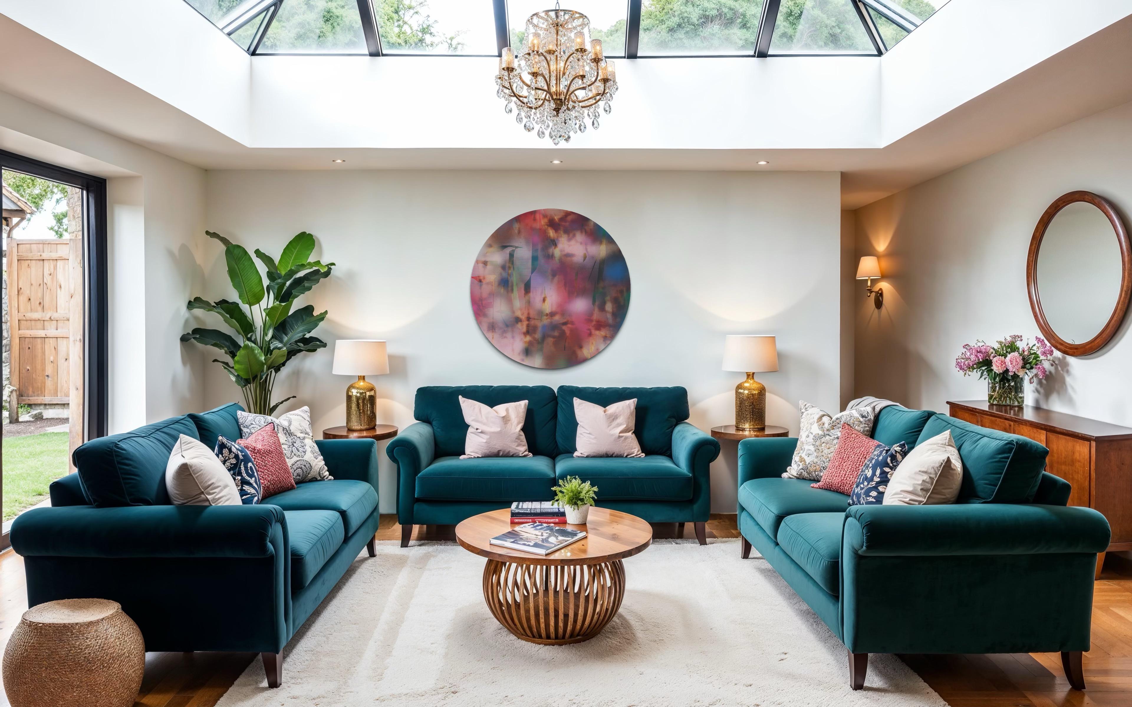 Cascadia 1 (grid painting abstract wood round circular panel contemporary art) For Sale 4