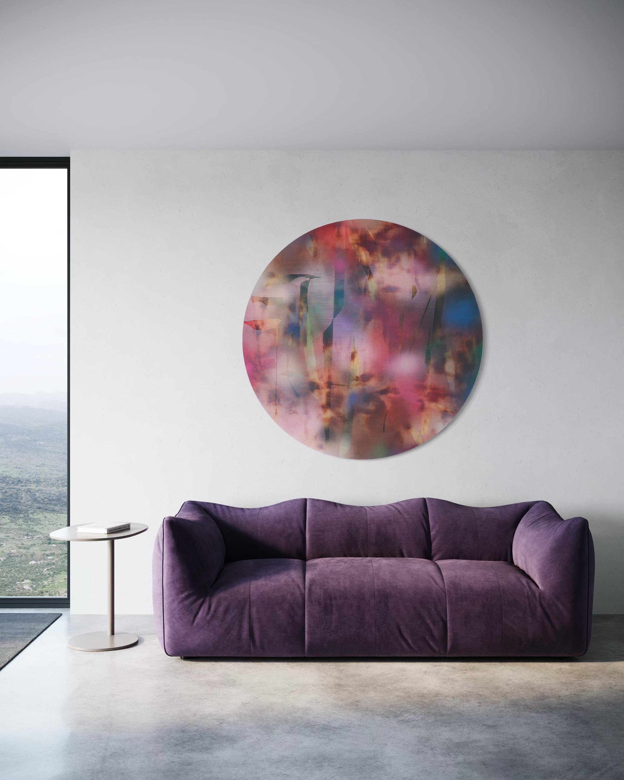 Cascadia 1 (grid painting abstract wood round circular panel contemporary art) For Sale 5