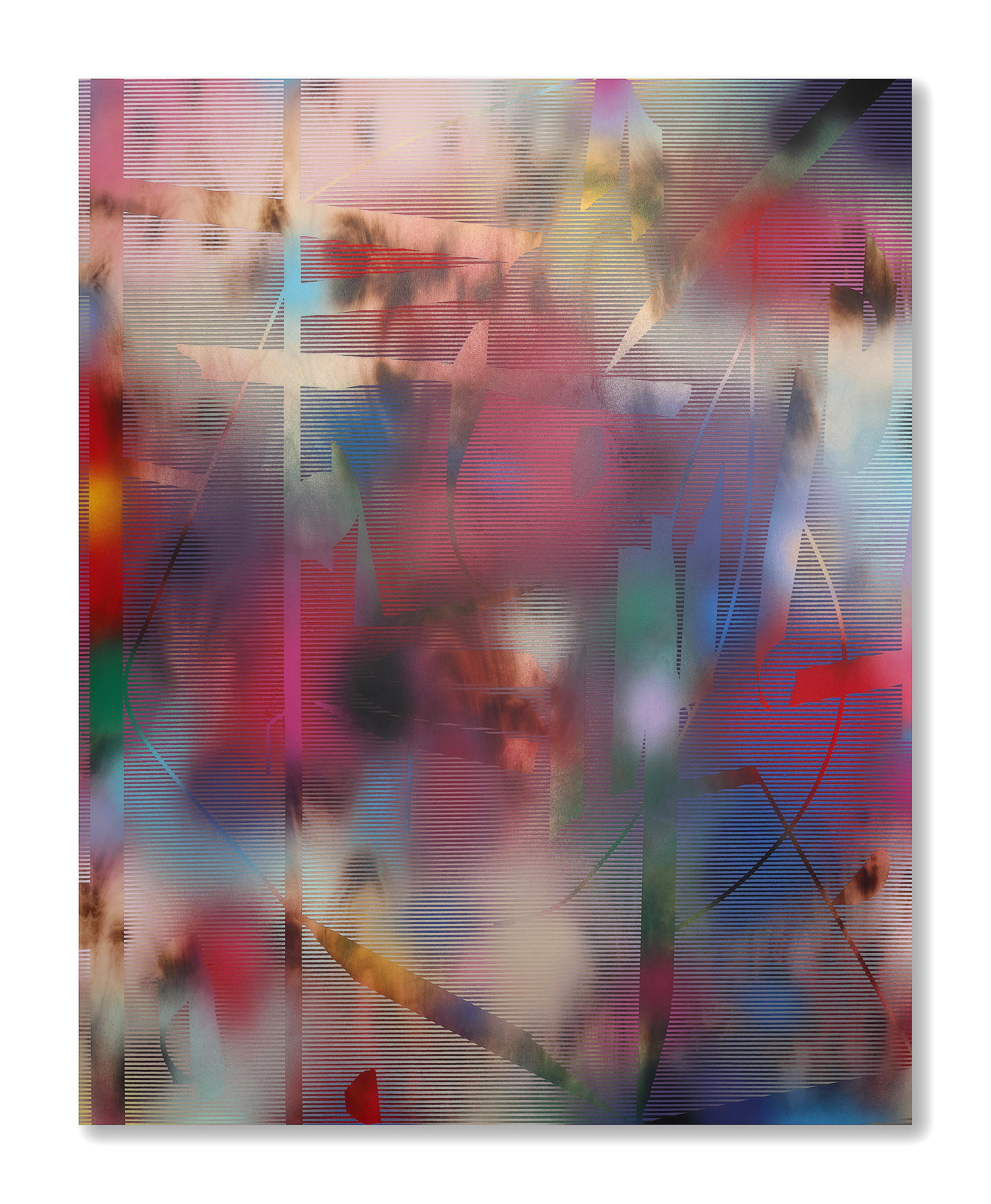 Cascadia 6 (quadro a griglia astratto in legno contemporaneo colori vivaci arte ottica) - Painting di Melisa Taylor Metzger