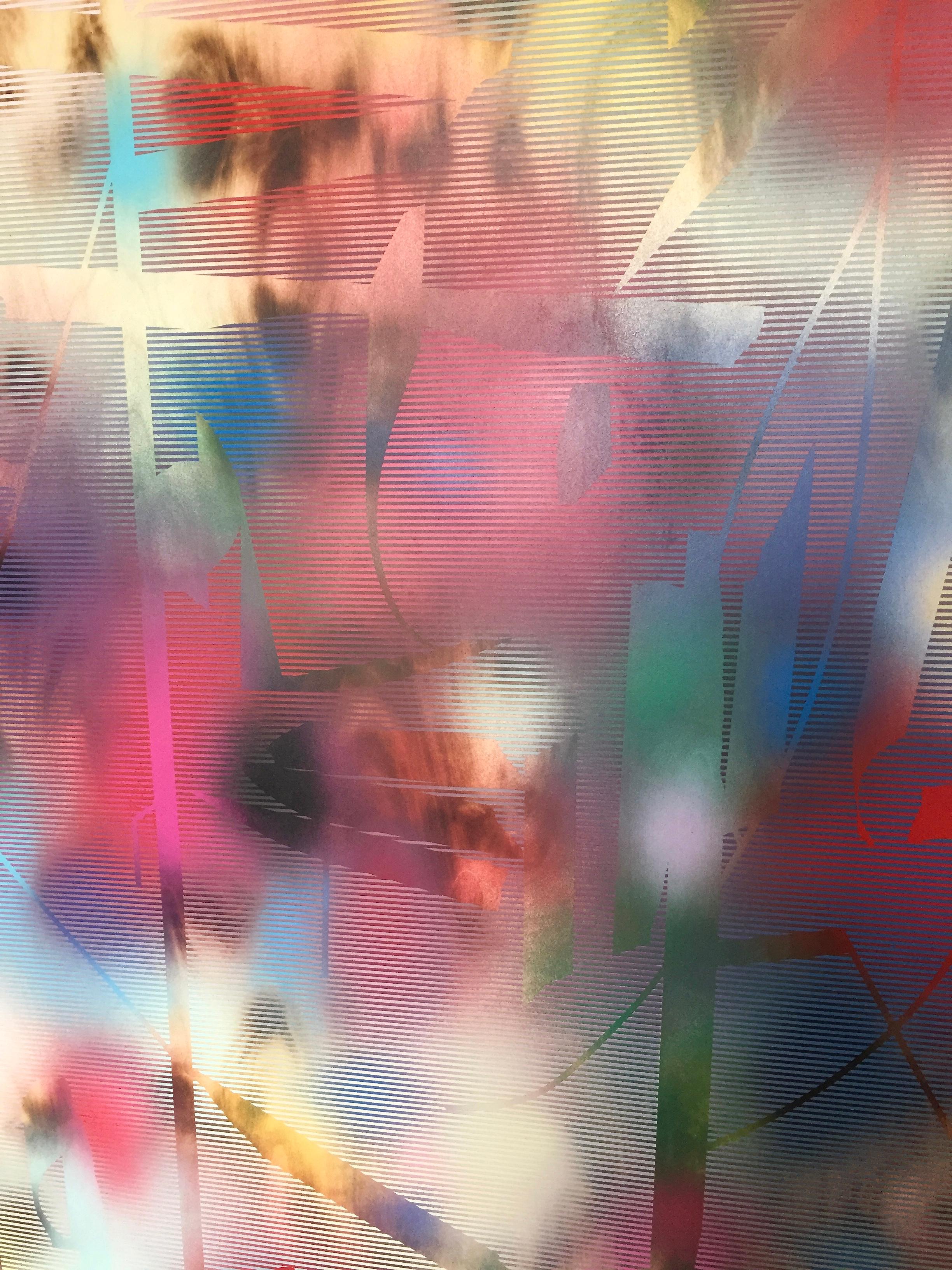 Cascadia 6 (peinture à grille en bois abstrait aux couleurs vives, art optique contemporain) - Géométrique abstrait Painting par Melisa Taylor Metzger