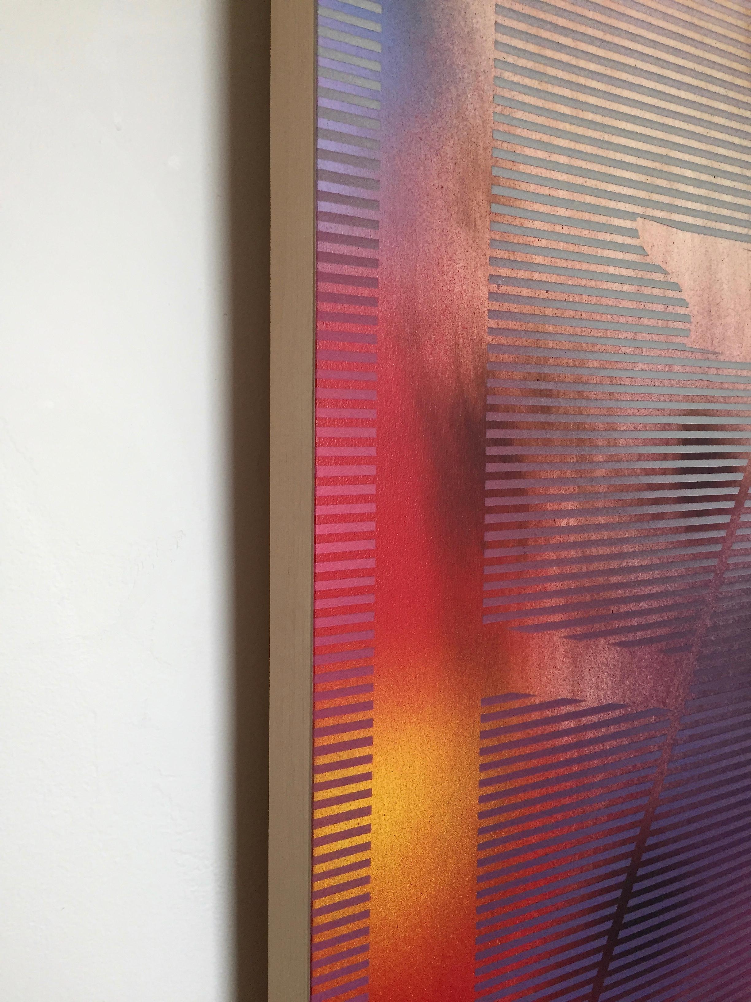 Cascadia 6 (peinture à grille en bois abstrait aux couleurs vives, art optique contemporain) - Gris Abstract Painting par Melisa Taylor Metzger