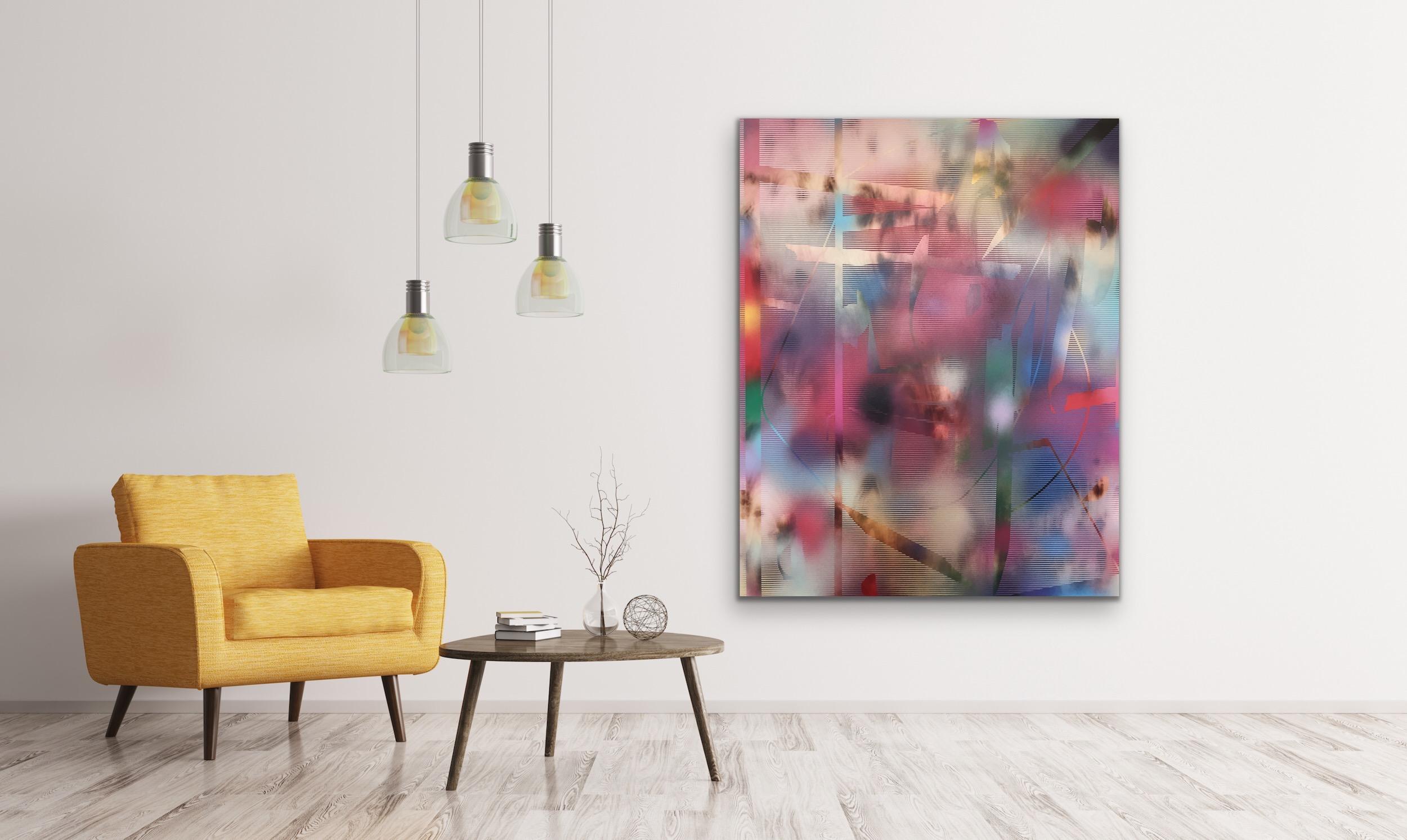 Cascadia 6 (peinture à grille en bois abstrait aux couleurs vives, art optique contemporain) en vente 2