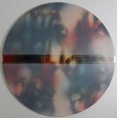 Cascadia 8 (tondo round grid art deco painting abstract wood geometric)