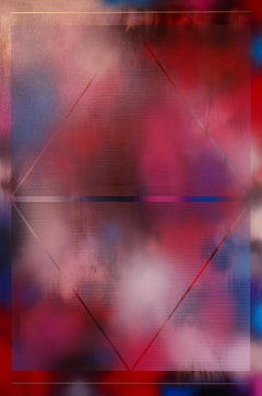 Cascadia 9 (grid painting abstract geometry contemporary pink red optical)