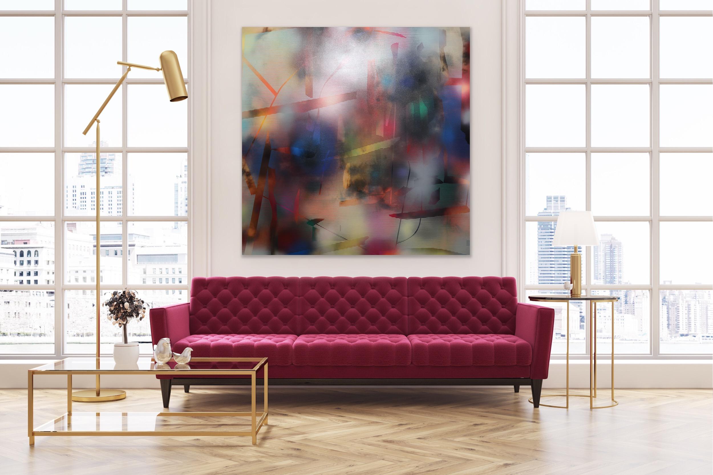 Cascadia 9 (peinture de grille en bois abstrait aux couleurs vives, art optique contemporain) en vente 3