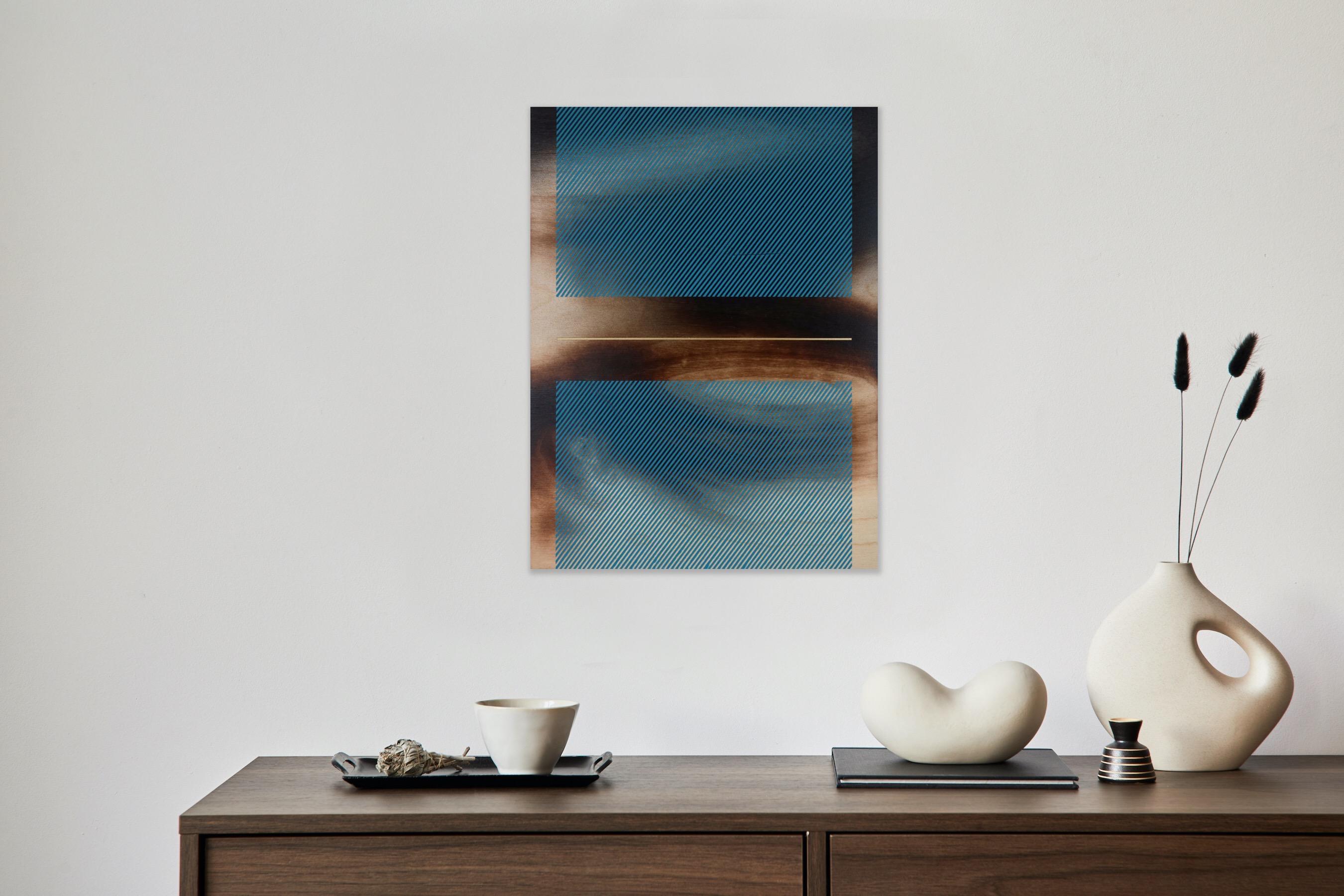 Mangata teal celeste (pintura cuadriculada madera mínima borde duro dopamina vibrante) en venta 4