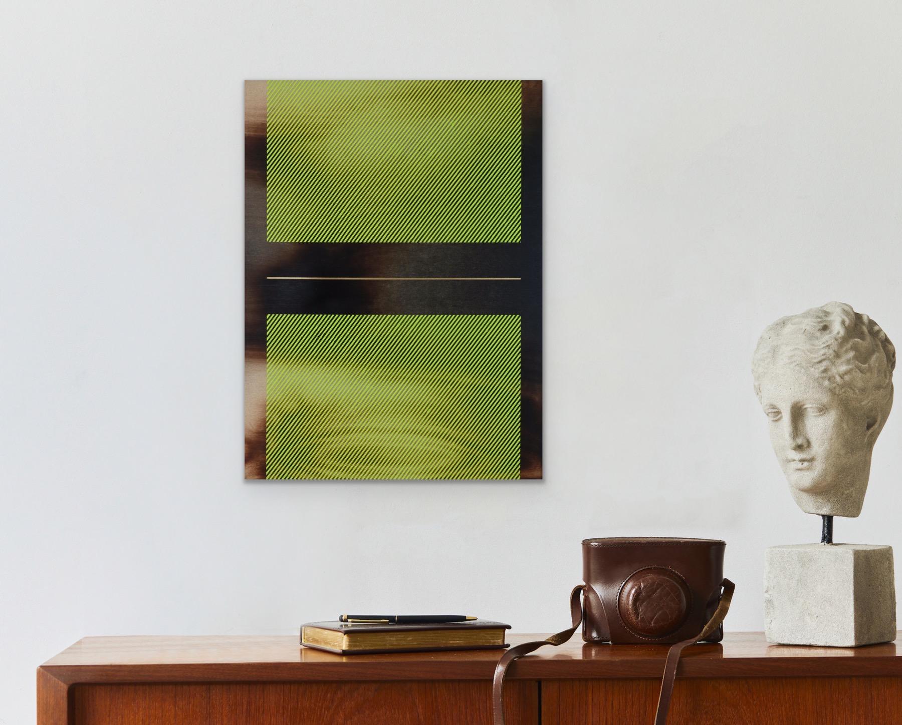 Giallo chartreuse Mångata (pittura a griglia minimal wood hard-edge dopamina vibrante) in vendita 5
