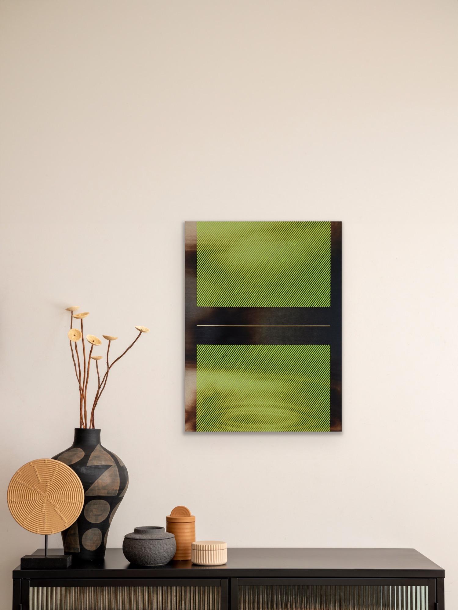 Giallo chartreuse Mångata (pittura a griglia minimal wood hard-edge dopamina vibrante) in vendita 7
