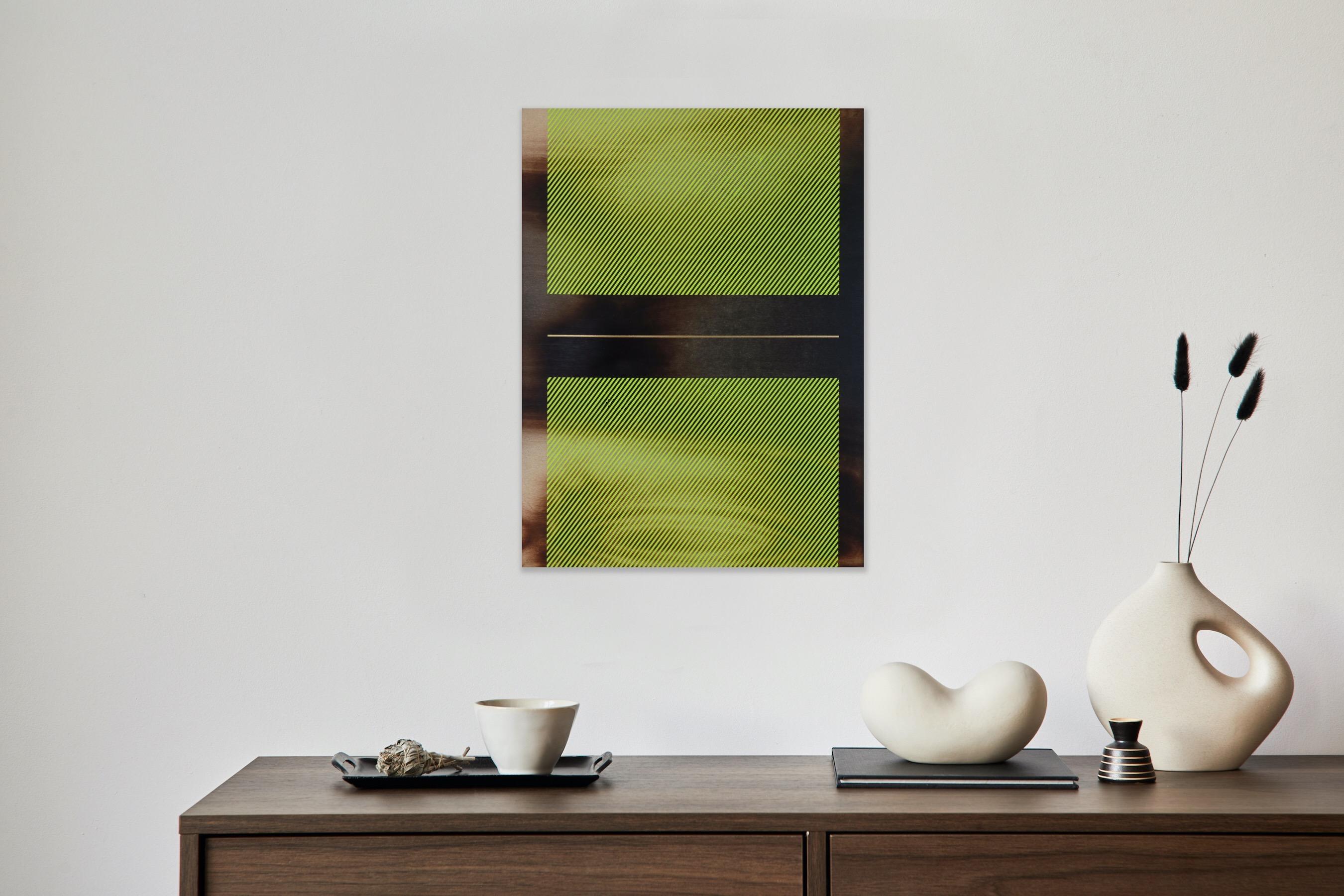 Giallo chartreuse Mångata (pittura a griglia minimal wood hard-edge dopamina vibrante) in vendita 3