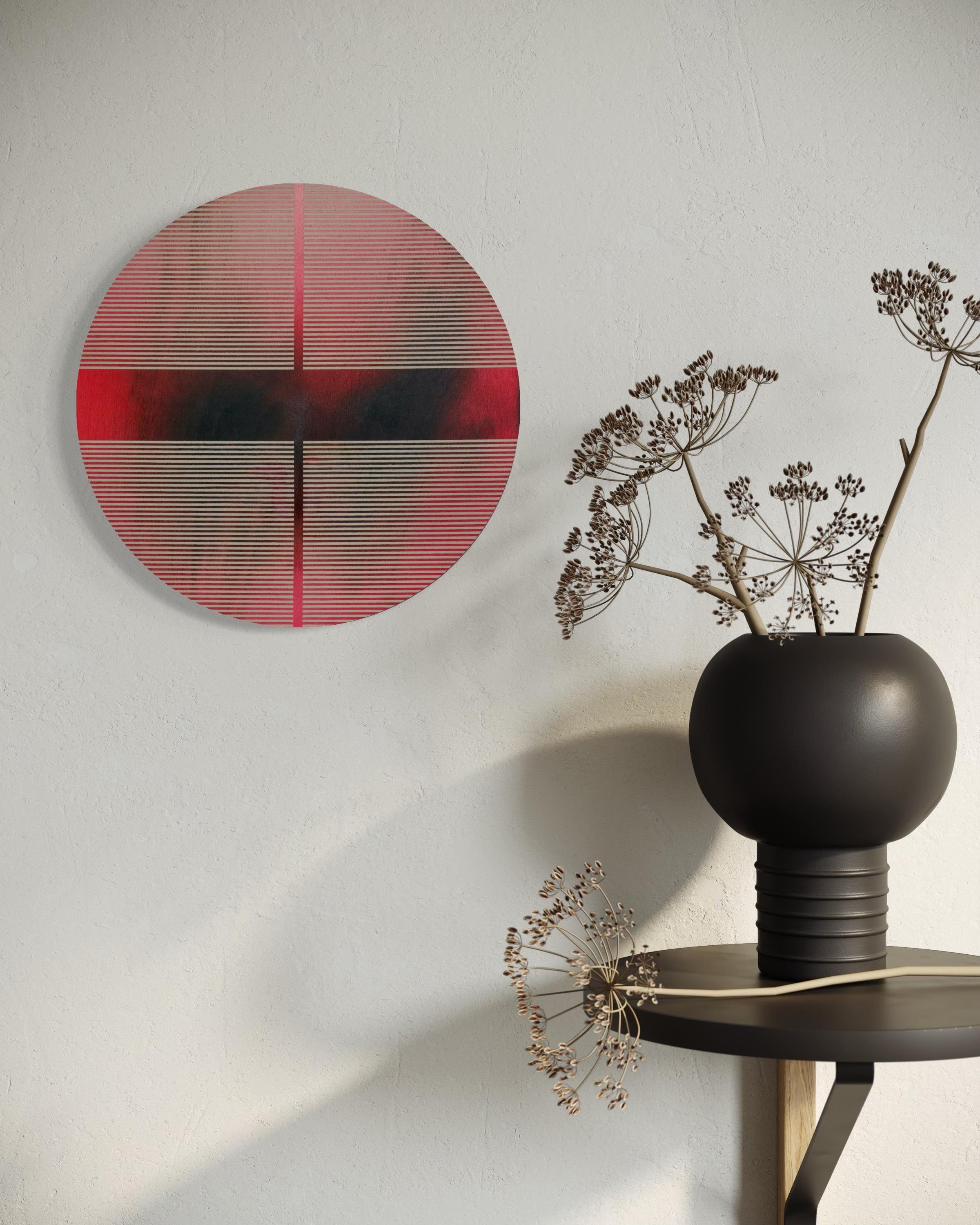Cherry Coke Red pill (minimaliste grid round painting on wood dopamine art) For Sale 7