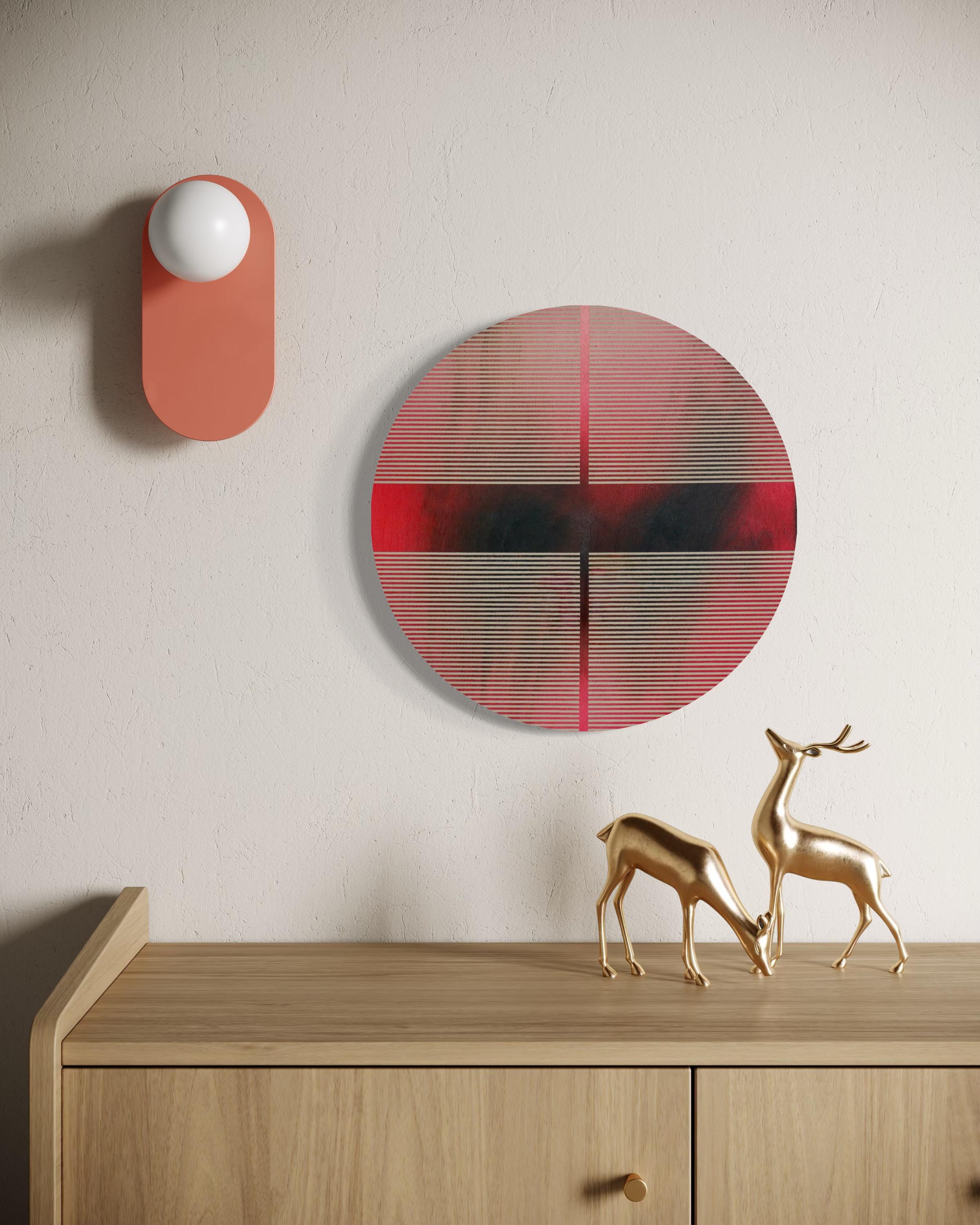 Cherry Coke Red pill (minimaliste grid round painting on wood dopamine art) For Sale 8