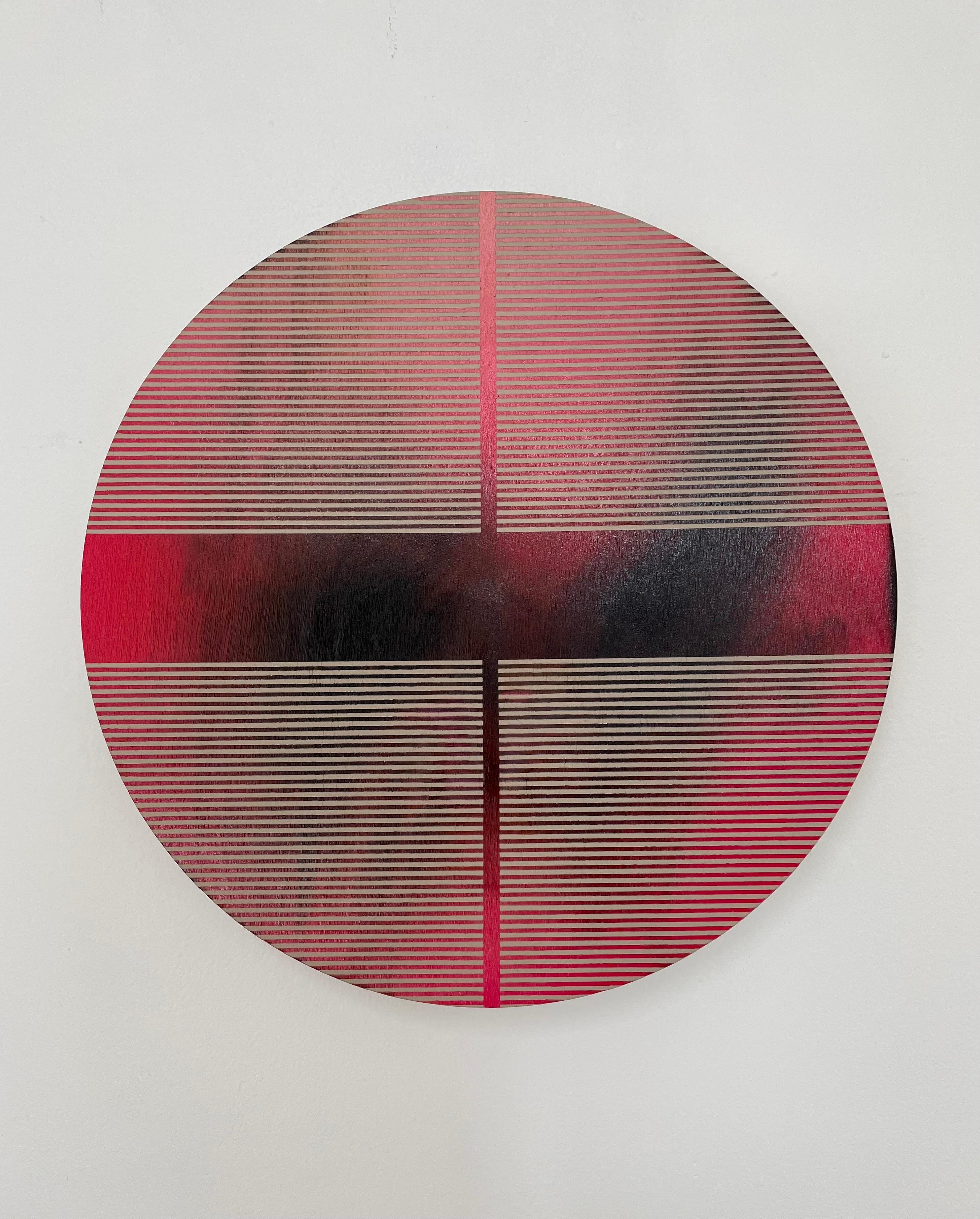 Cherry Coke Red pill (Minimalistisches Gitter runde Malerei auf Holz Dopamin Kunst) im Angebot 1