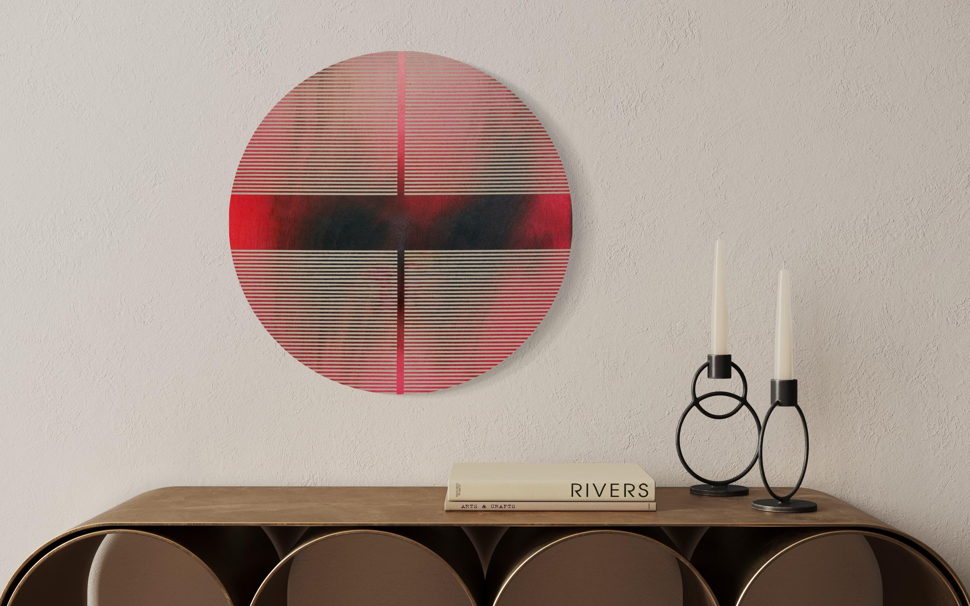 Cherry Coke Red pill (minimaliste grid round painting on wood dopamine art) For Sale 3