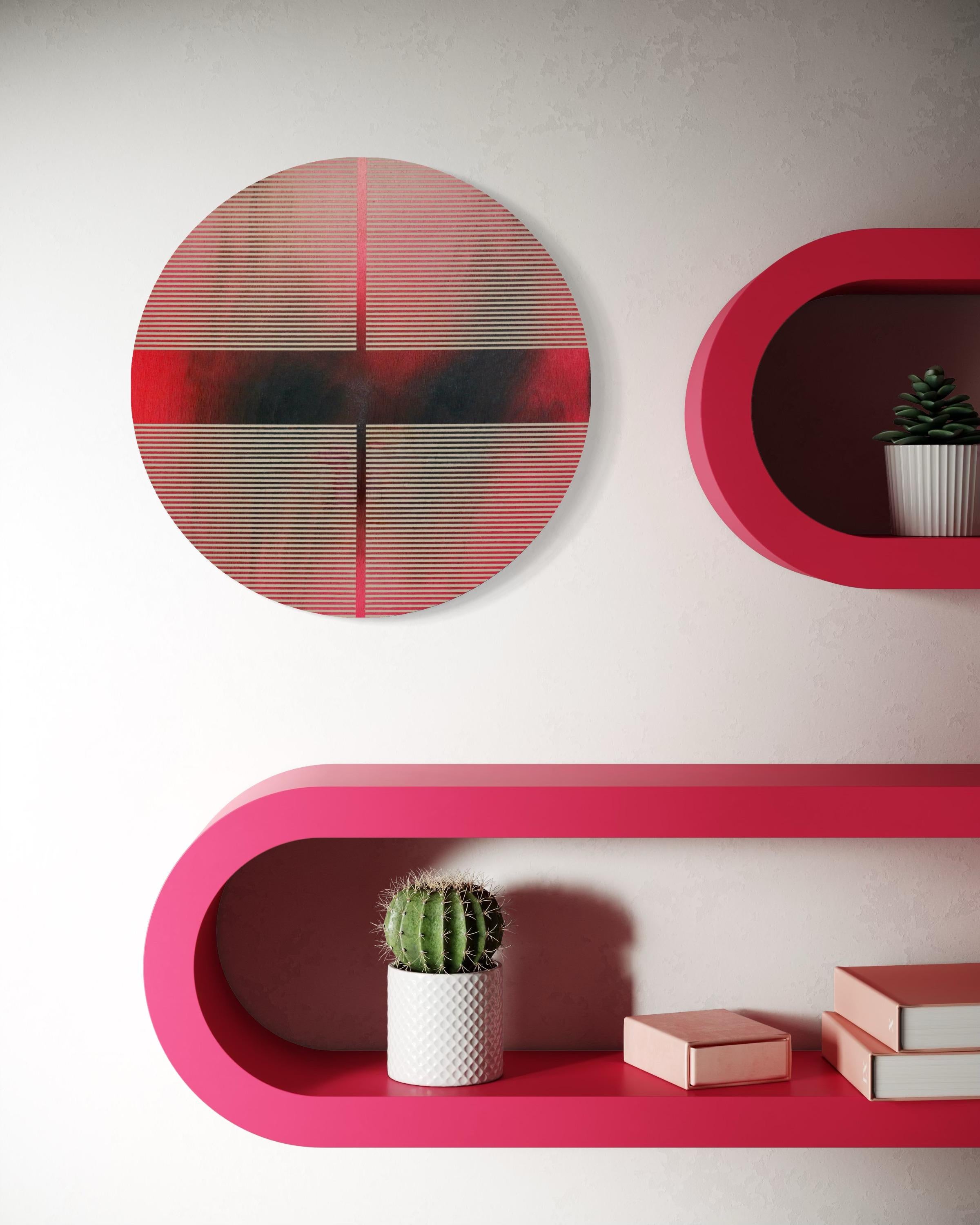 Cherry Coke Red pill (minimaliste grid round painting on wood dopamine art) For Sale 4