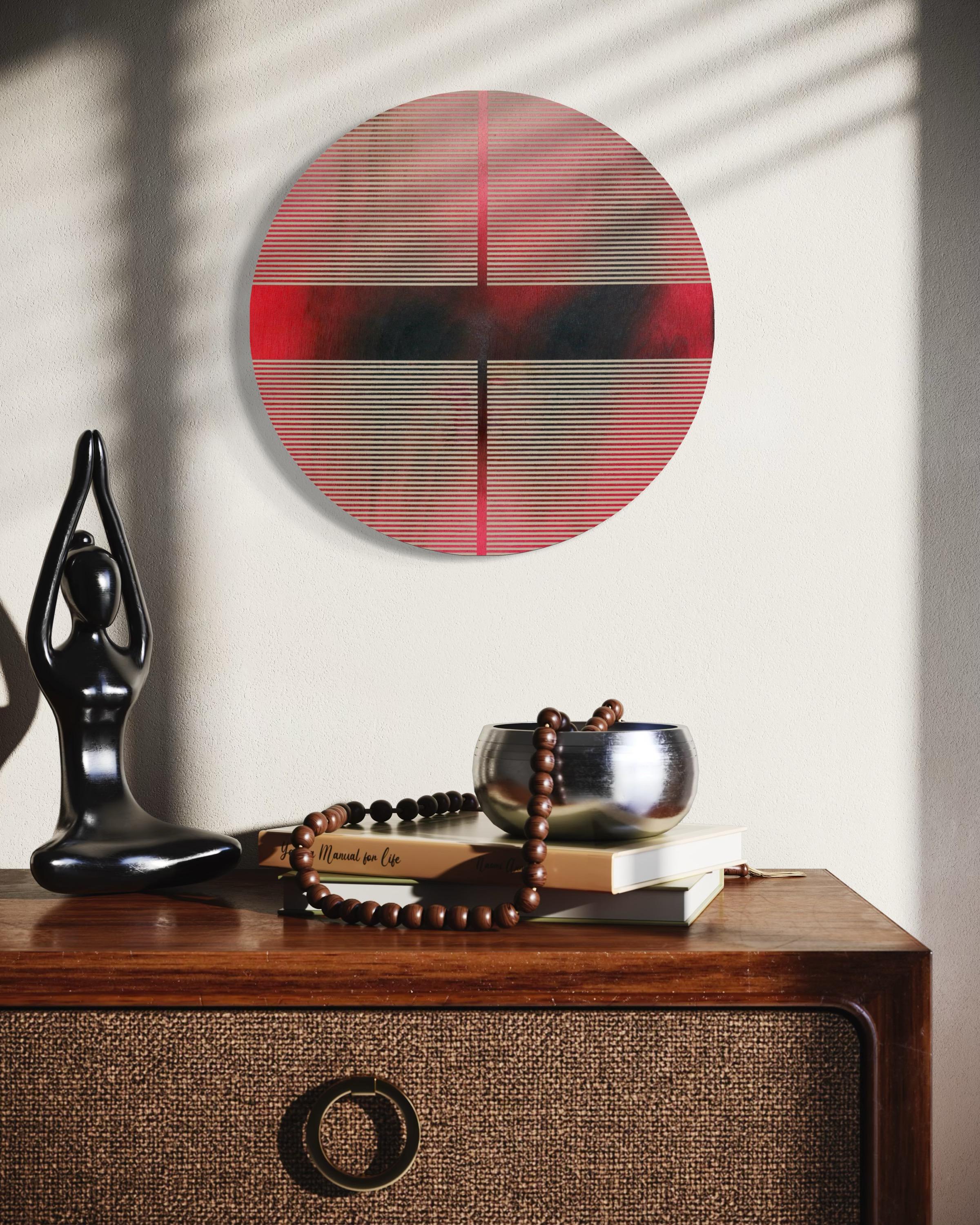 Cherry Coke Red pill (minimaliste grid round painting on wood dopamine art) For Sale 6