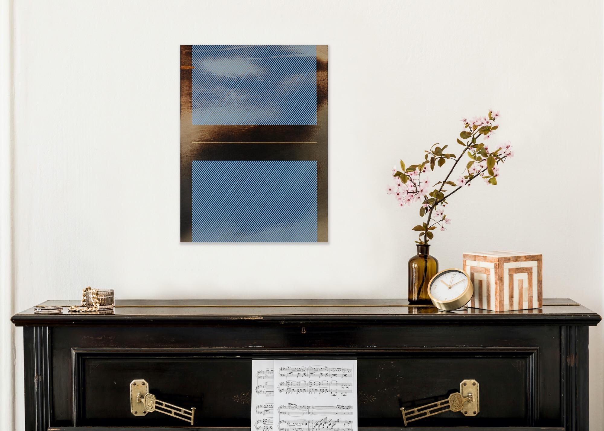 Azul aciano mångata (pintura cuadriculada madera mínima borde duro dopamina vibrante) - Abstract Painting Negro de Melisa Taylor Metzger