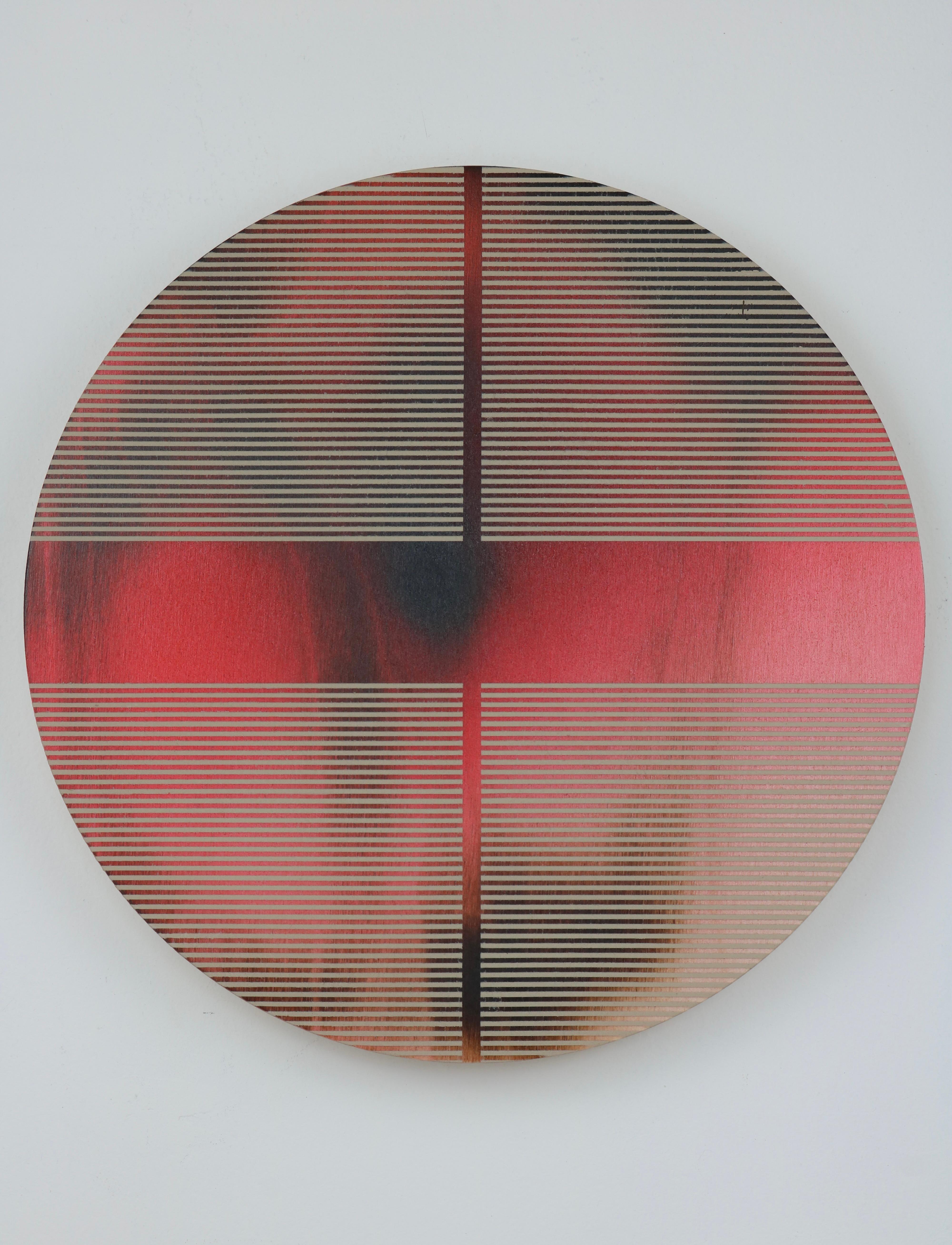 Crimson cardinal red pill (minimaliste grid round painting on wood dopamine art) - Mixed Media Art by Melisa Taylor Metzger