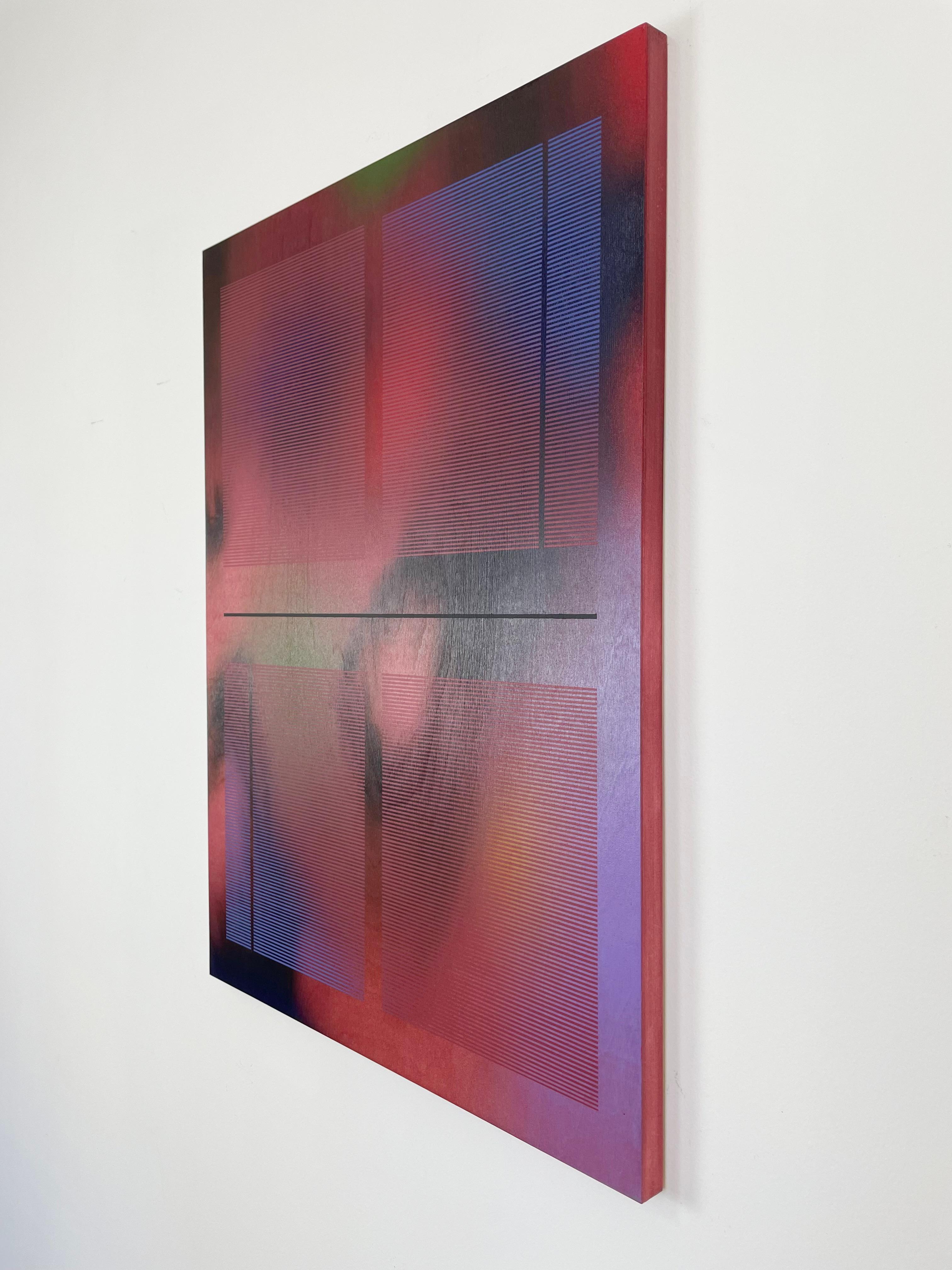 CSW 2024.3  (Crimson rouge veiled echoes color-field grid peinture sur bois) - Op Art Mixed Media Art par Melisa Taylor Metzger