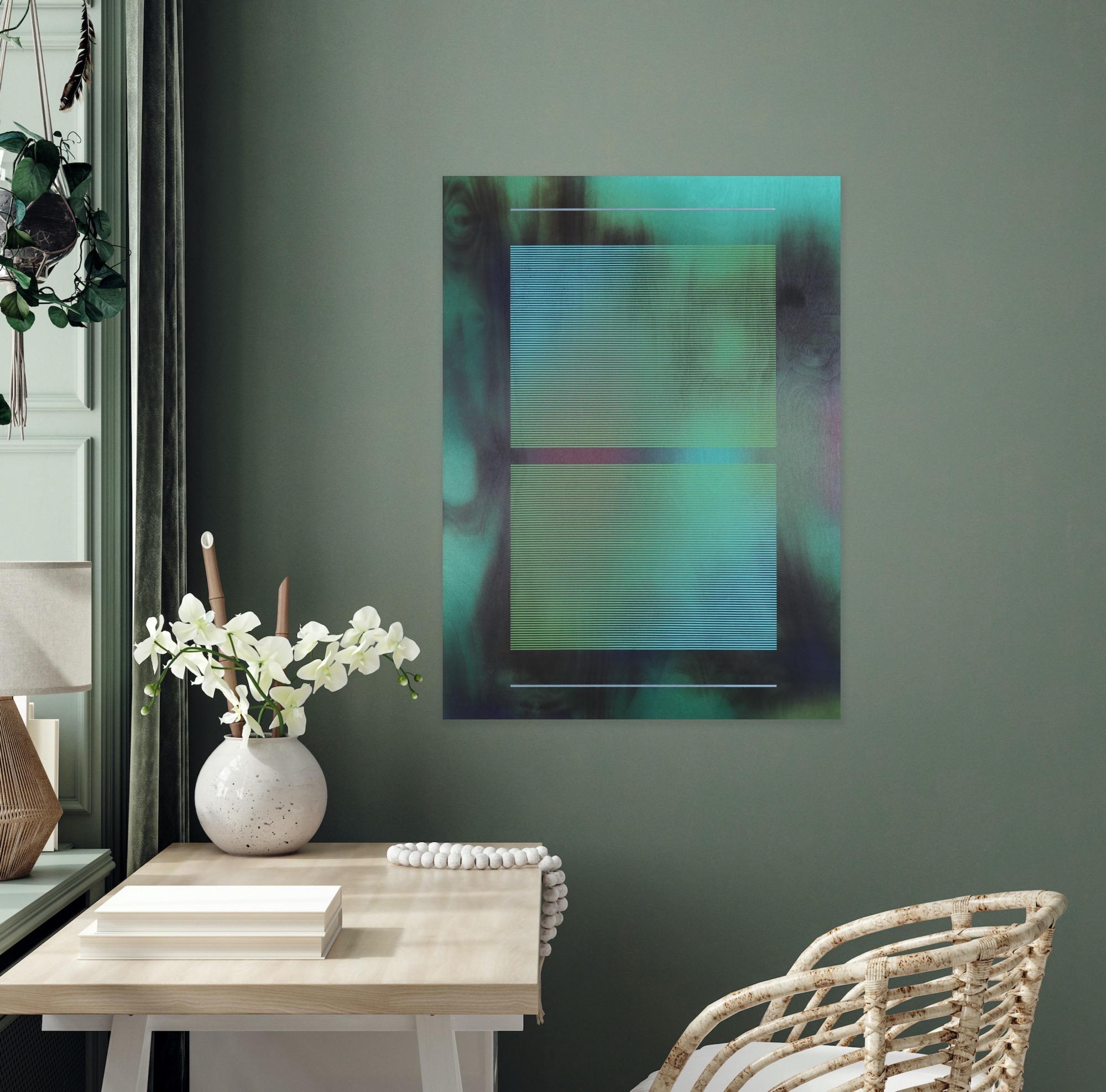 CSW 2024.4  (Aquatic whisper of emerald artichoke turquoise green grid painting) For Sale 9