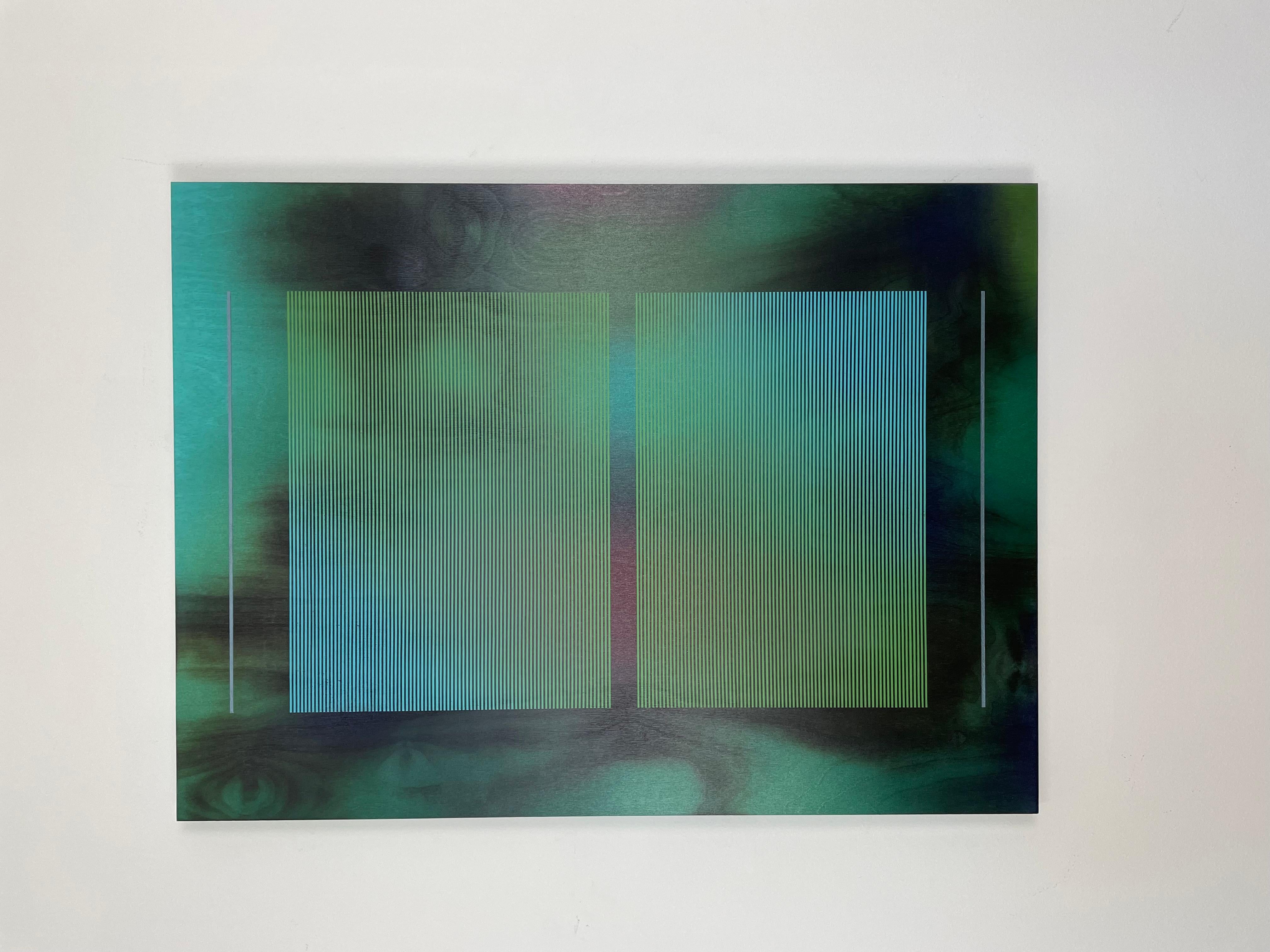 CSW 2024.4  ( Peinture aquatique d'une grille vert artichaut, turquoise et émeraude représentant un mur) en vente 14