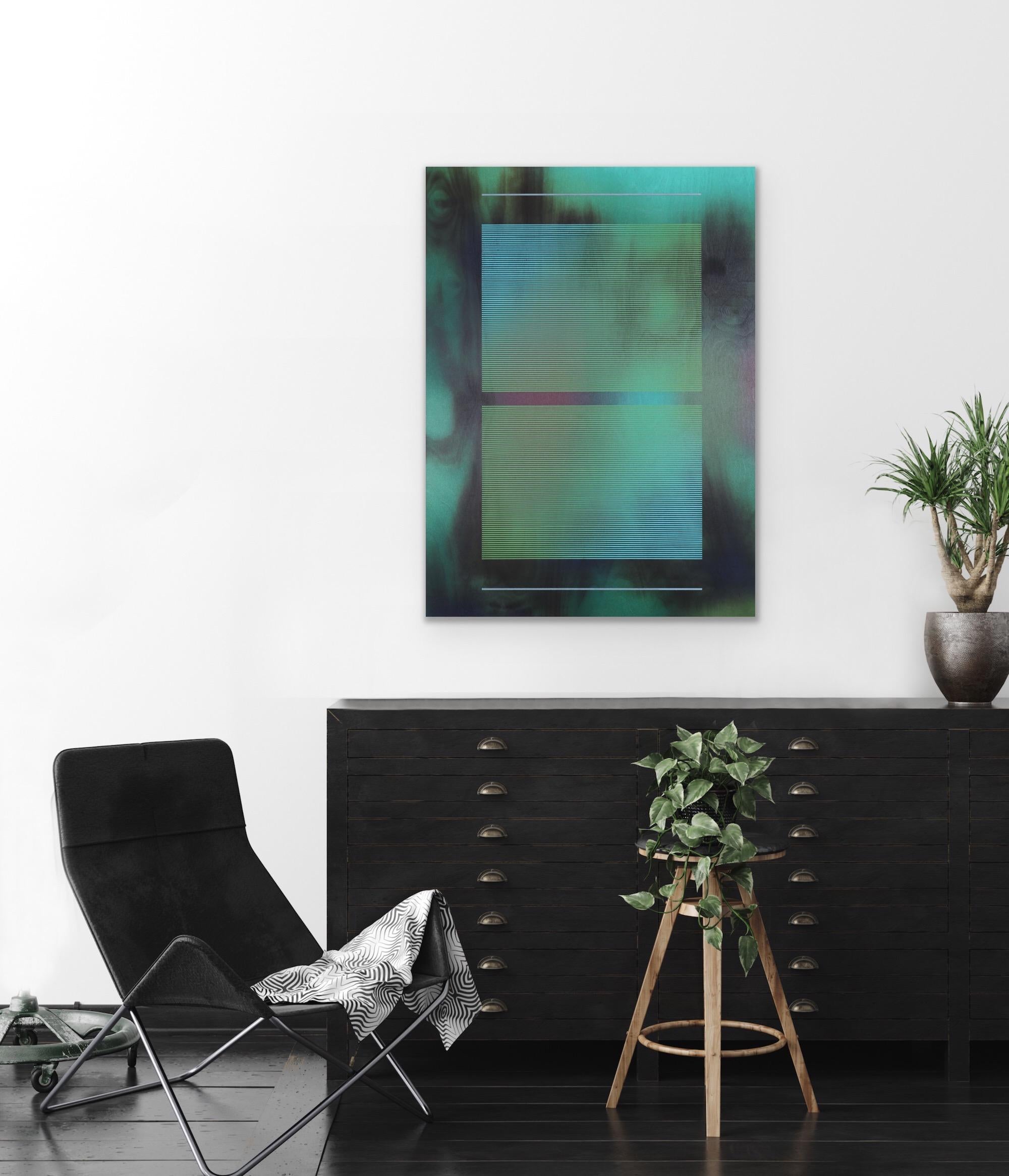 CSW 2024.4  ( Peinture aquatique d'une grille vert artichaut, turquoise et émeraude représentant un mur) en vente 1