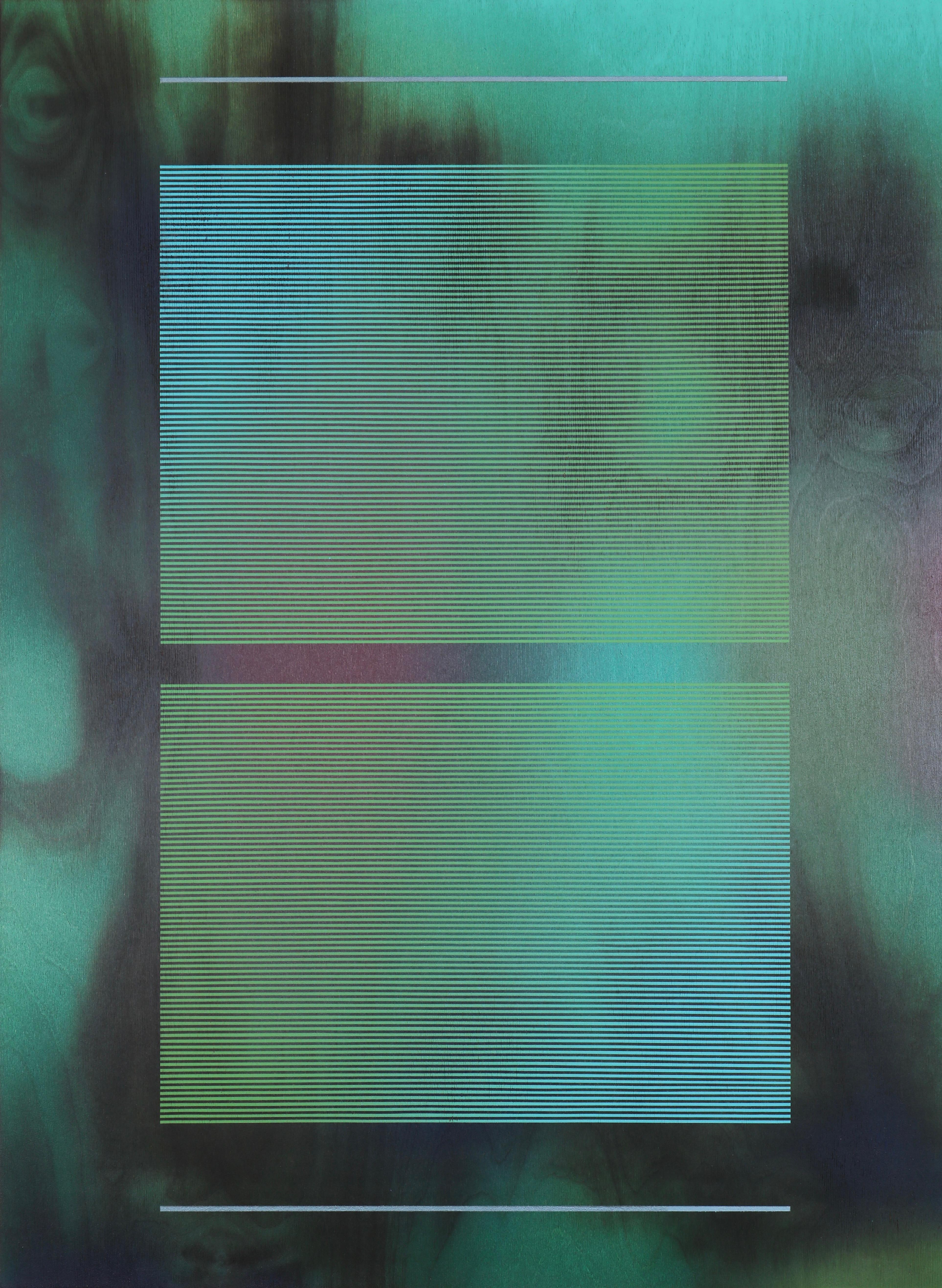 CSW 2024.4  ( Peinture aquatique d'une grille vert artichaut, turquoise et émeraude représentant un mur) - Mixed Media Art de Melisa Taylor Metzger
