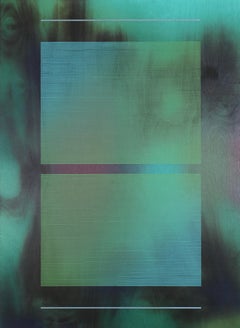 CSW 2024.4  ( Peinture aquatique d'une grille vert artichaut, turquoise et émeraude représentant un mur)