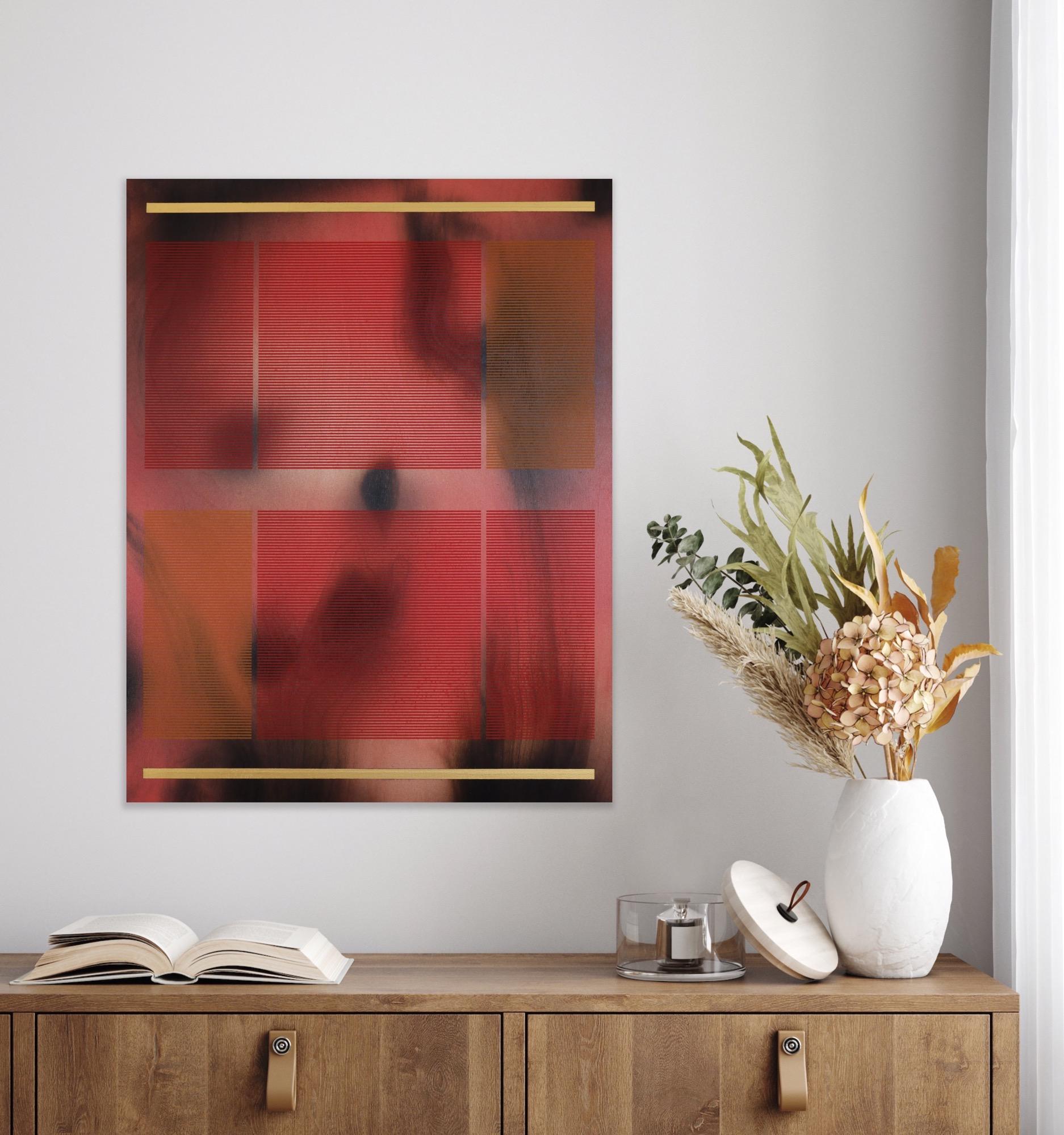 CSW 2024.5  (red yellow ochre warm earthy pigments glow midtones grid painting) For Sale 7