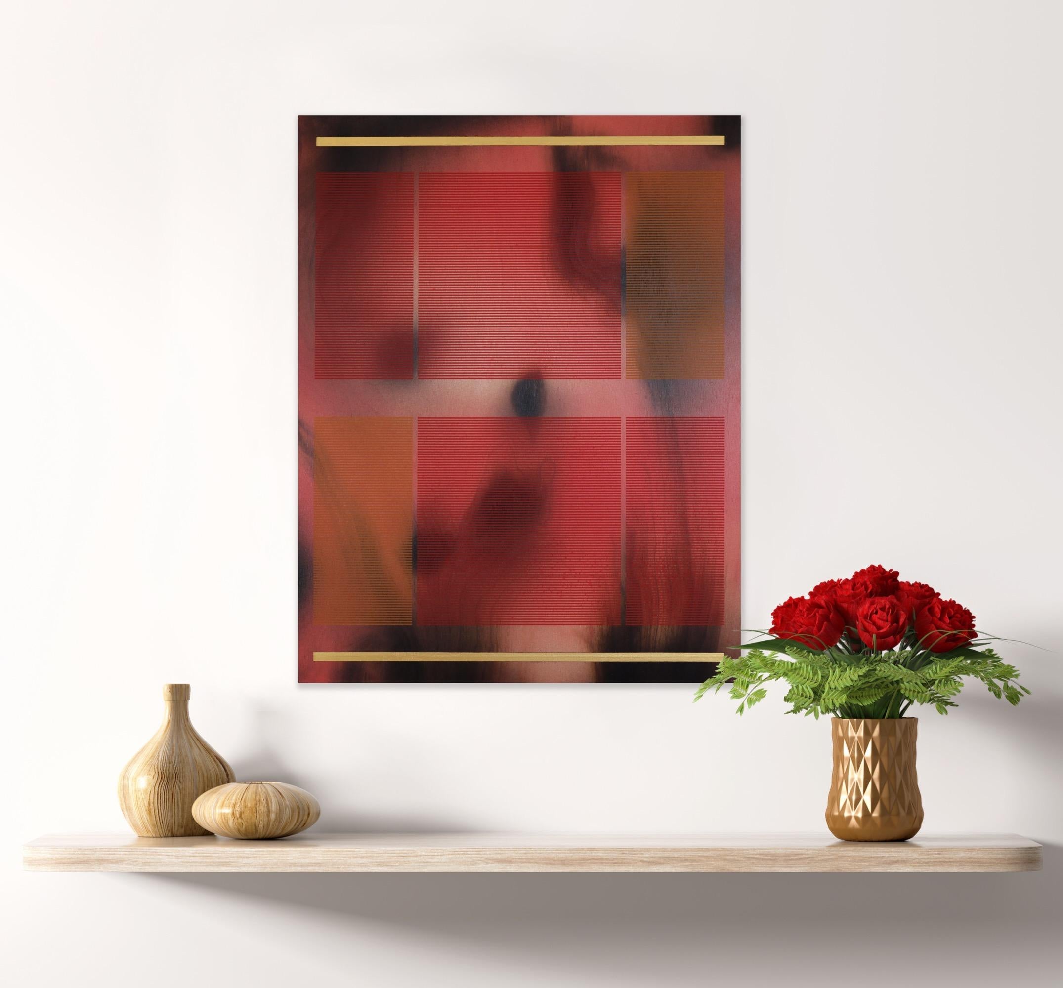 CSW 2024.5  (red yellow ochre warm earthy pigments glow midtones grid painting) For Sale 1