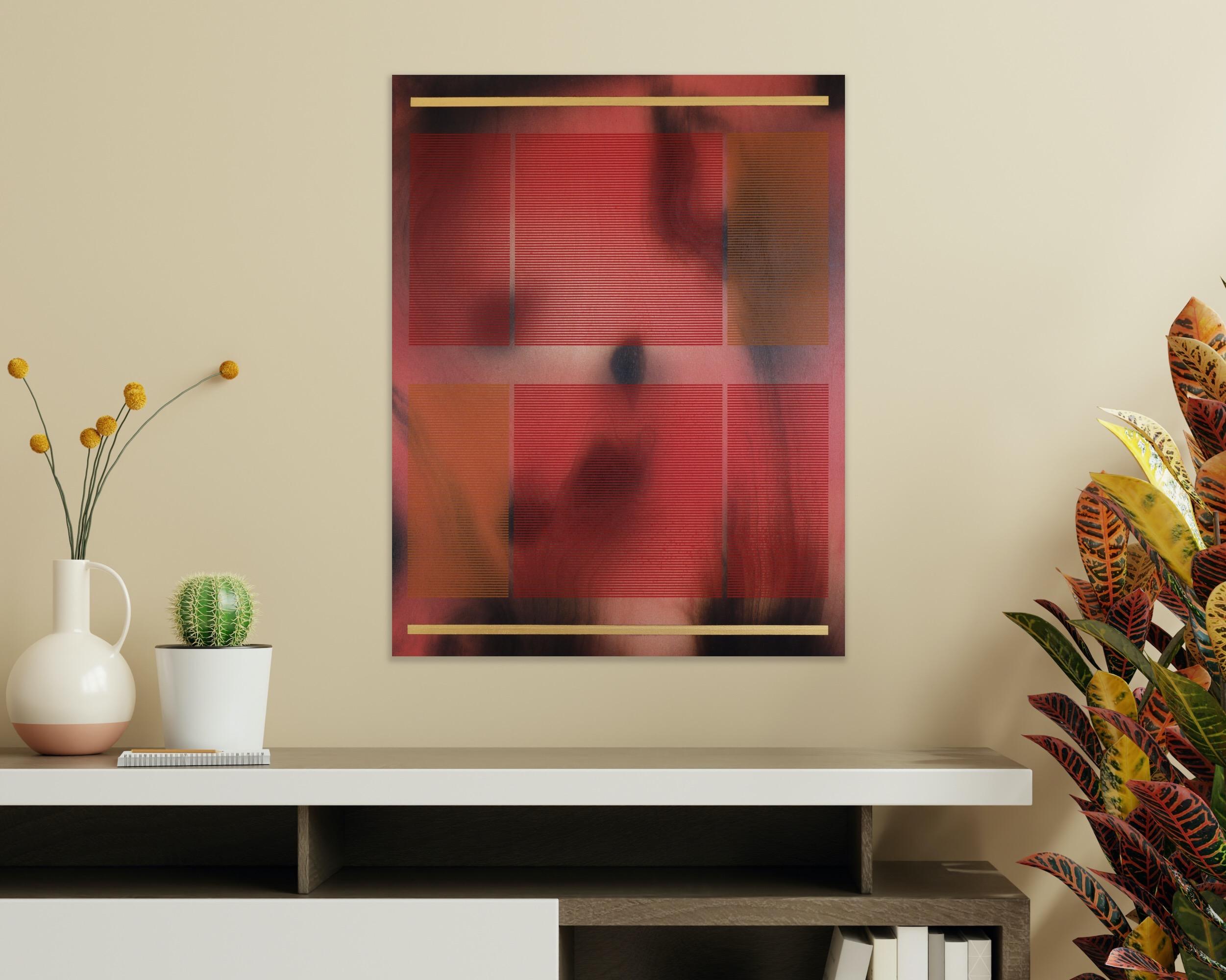 CSW 2024.5  (red yellow ochre warm earthy pigments glow midtones grid painting) For Sale 3