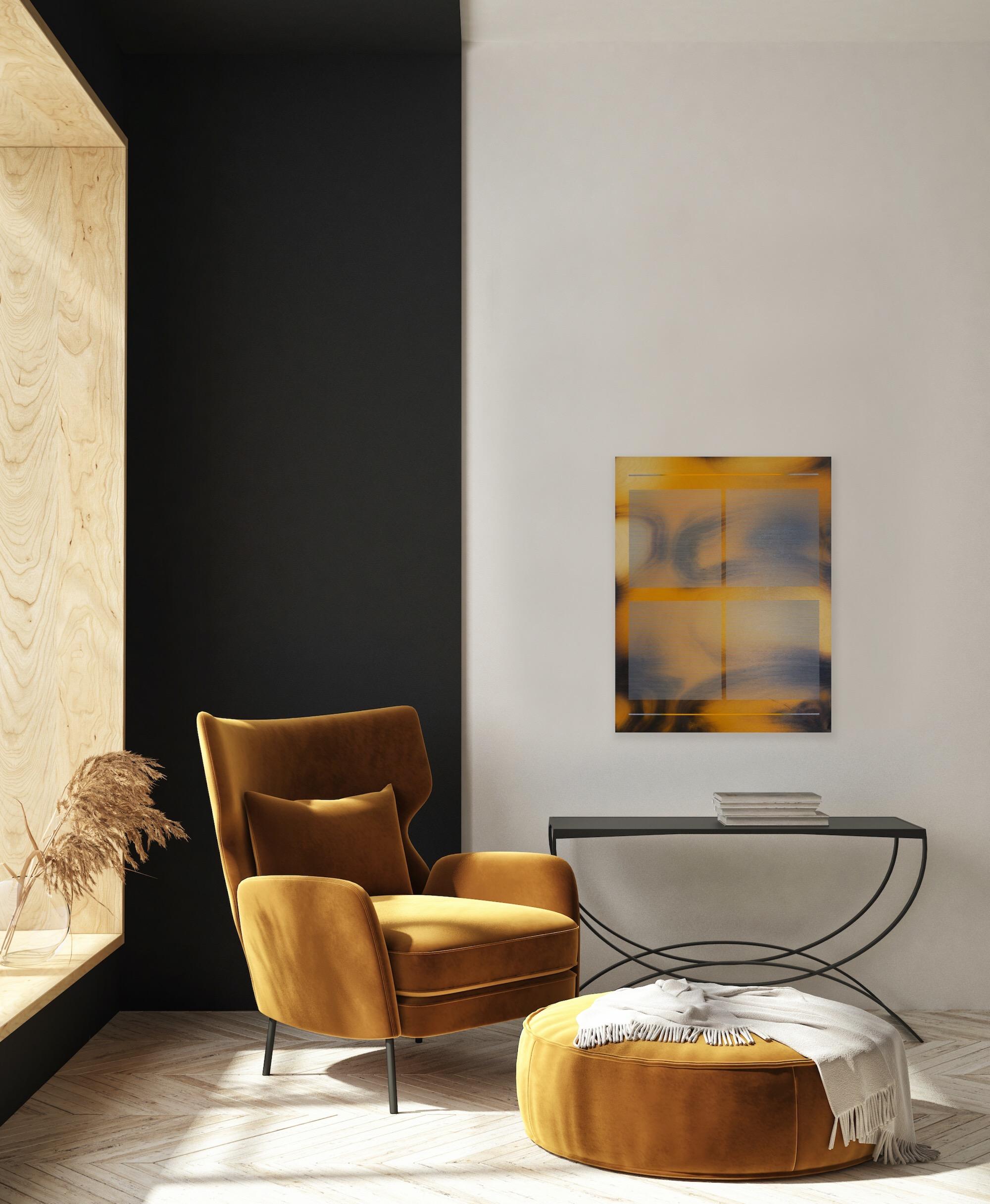CSW 2024.7 (sun ray yellow golden hour amber rythms sound waves grid painting) For Sale 3