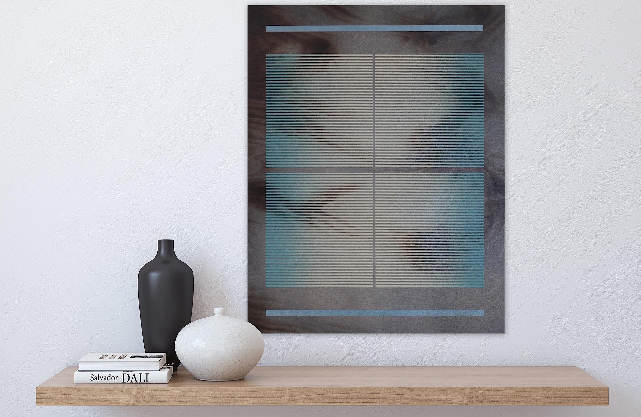 CSW 2024.8 (Grey-blue striped grid squares grid minimal painting wood) 7