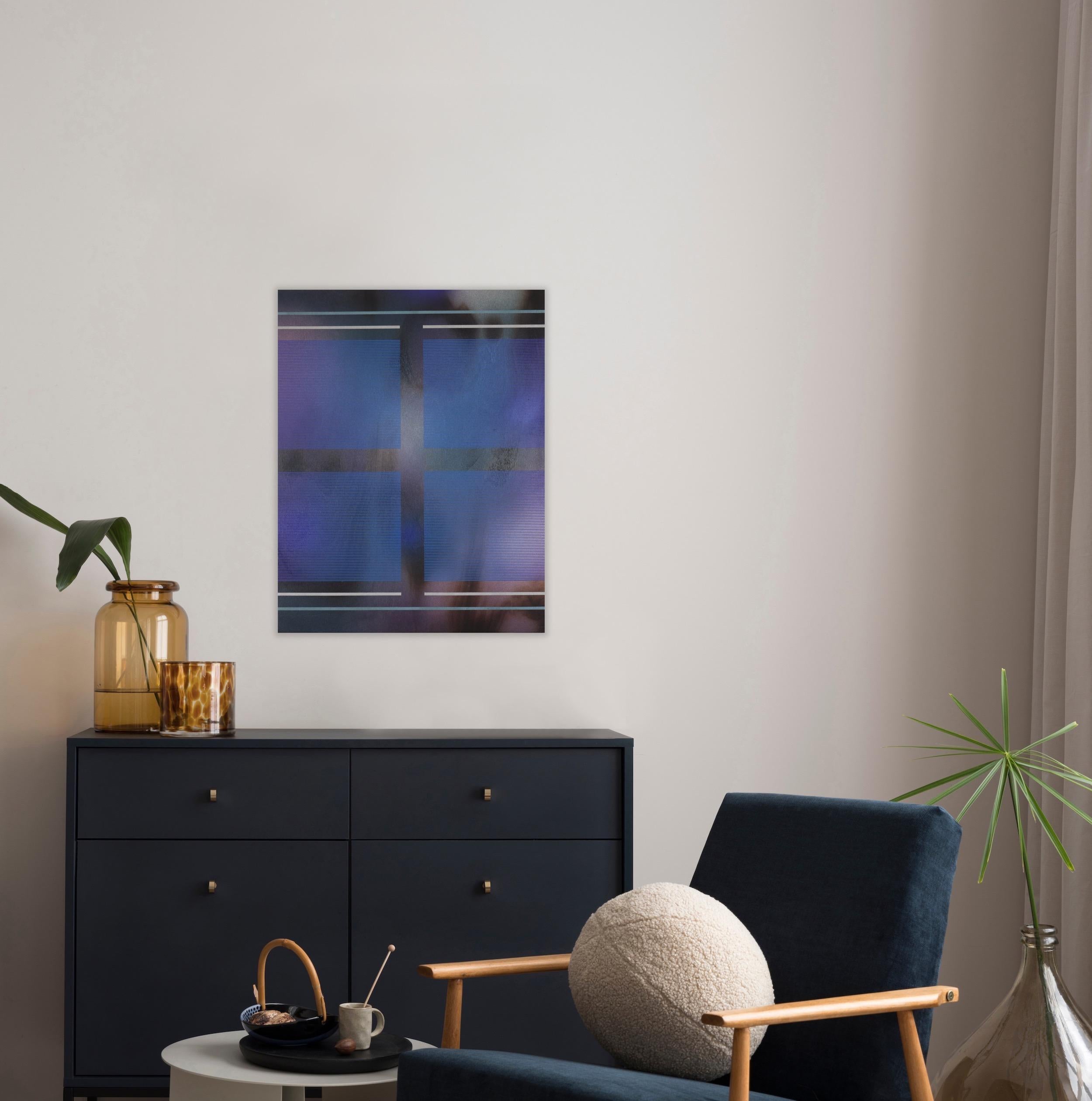 CSW 2024.9 (modern space âge galactic cobalt grid minimal painting wood) en vente 1