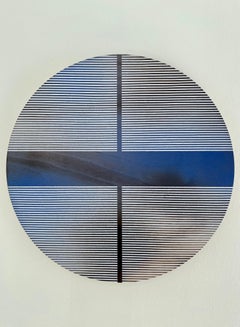 Deep ocean blue pill (minimaliste grid round painting on wood dopamine art)