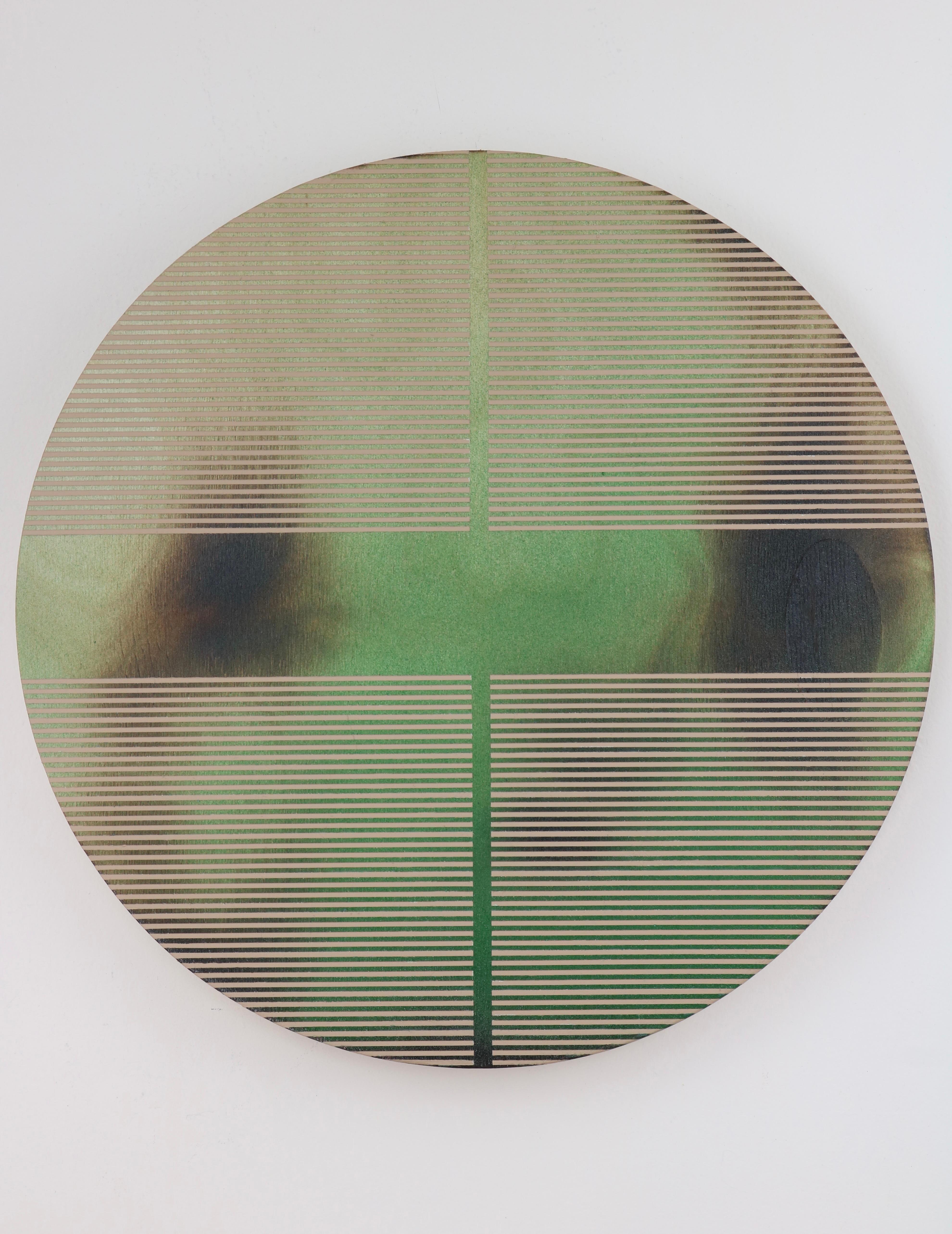 Abstract Painting Melisa Taylor Metzger - Pilule verte de Dill pickle (peinture ronde minimaliste sur bois couleur dopamine)