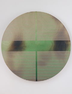 Dill pickle green pill (minimaliste grid round painting on wood dopamine color)