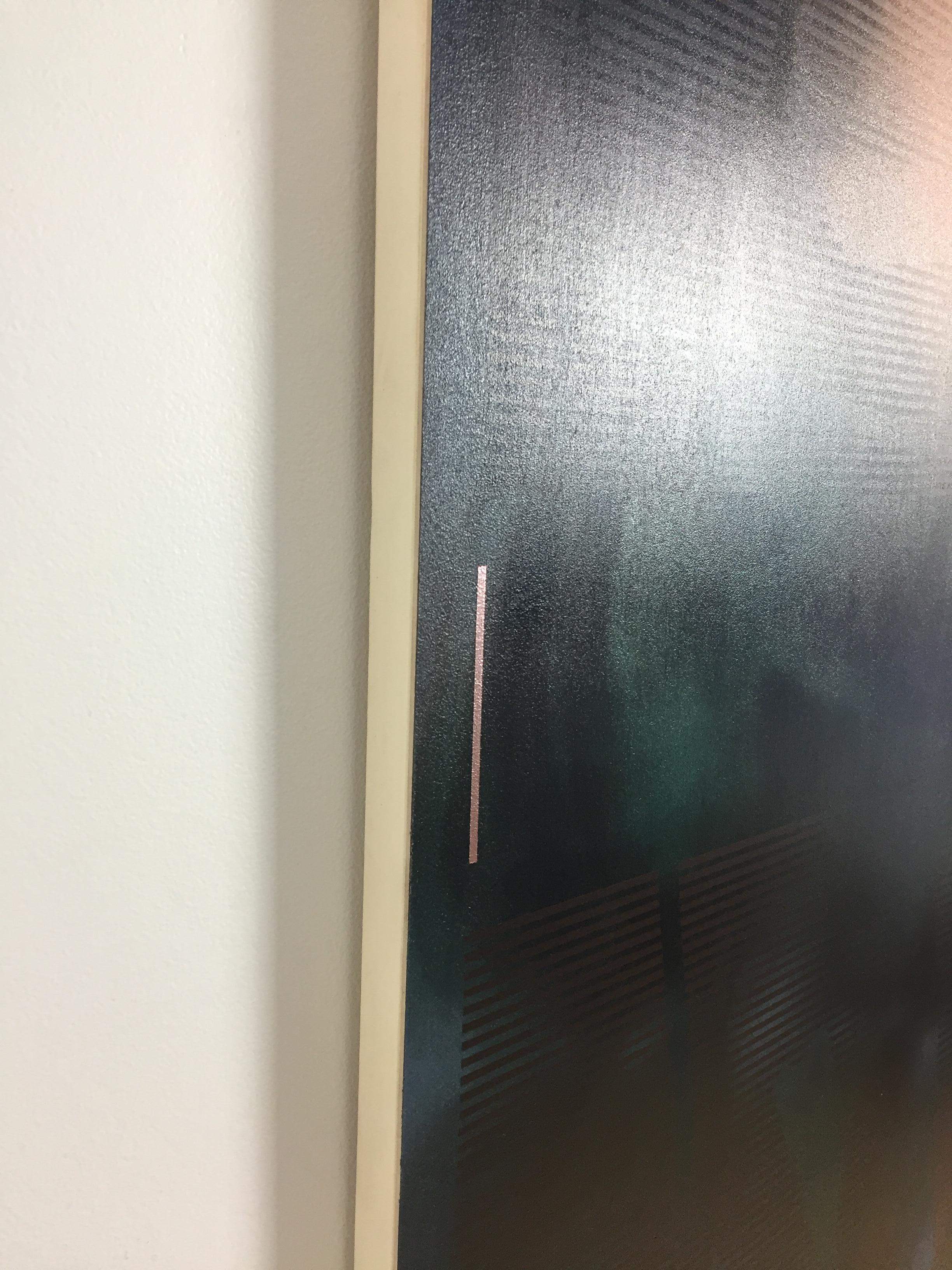 d'Ombr 2 (peinture de grille géométrique abstraite tons de bijoux verts motifs art déco) - Noir Abstract Painting par Melisa Taylor Metzger