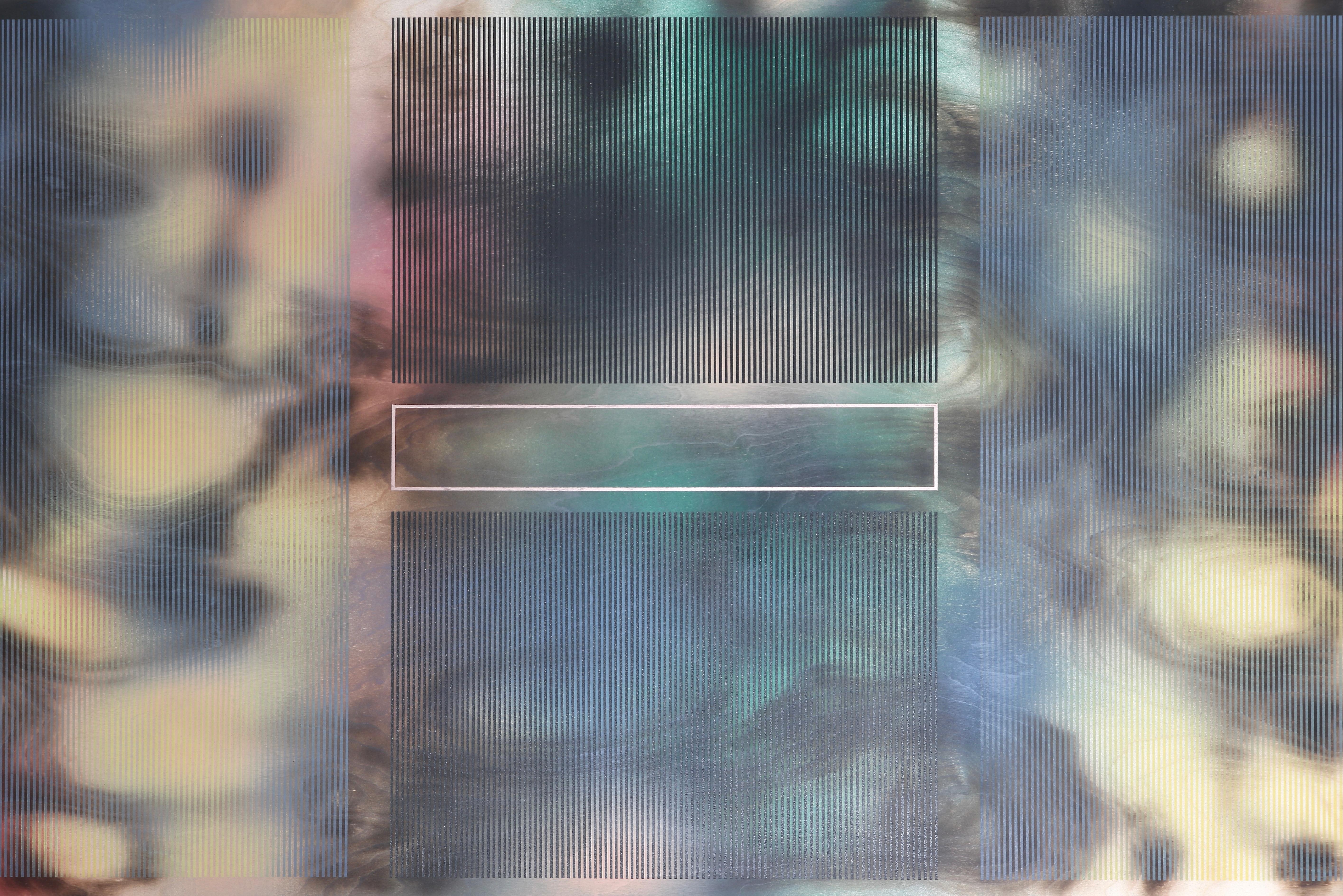 d'Ombré 3 (pittura a griglia geometria astratta ottica grigio giallo verde)